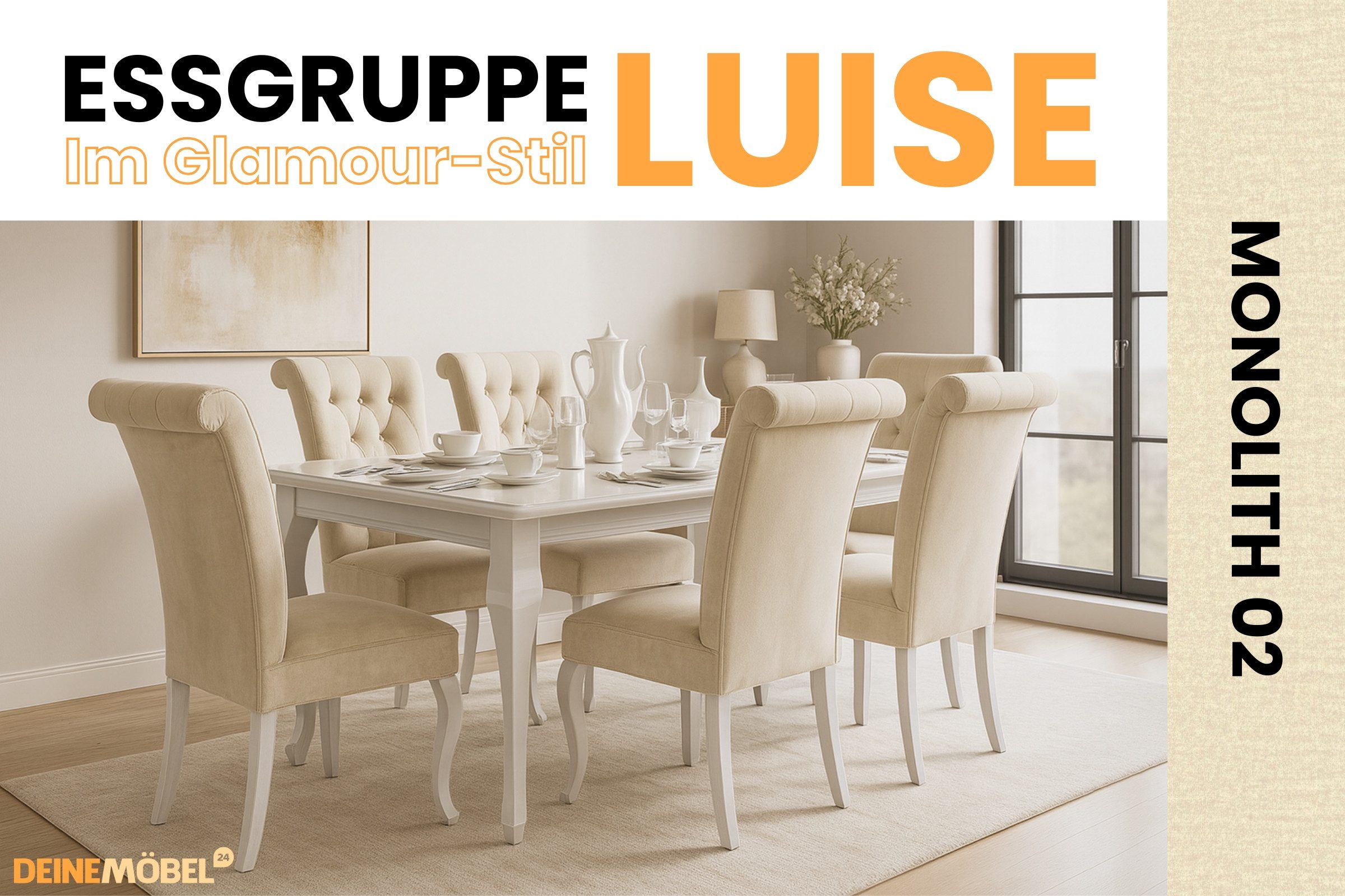 Deine Möbel 24 Essgruppe LUISE Tischgruppe Glamour Tisch mit 4 / 6 Stühlen Esszimmer, (Graphit Anthrazit Dunkelgrau Grau Beige Schwarz, 7-tlg., Wohnzimmer, Esst – Bild 3 von 5