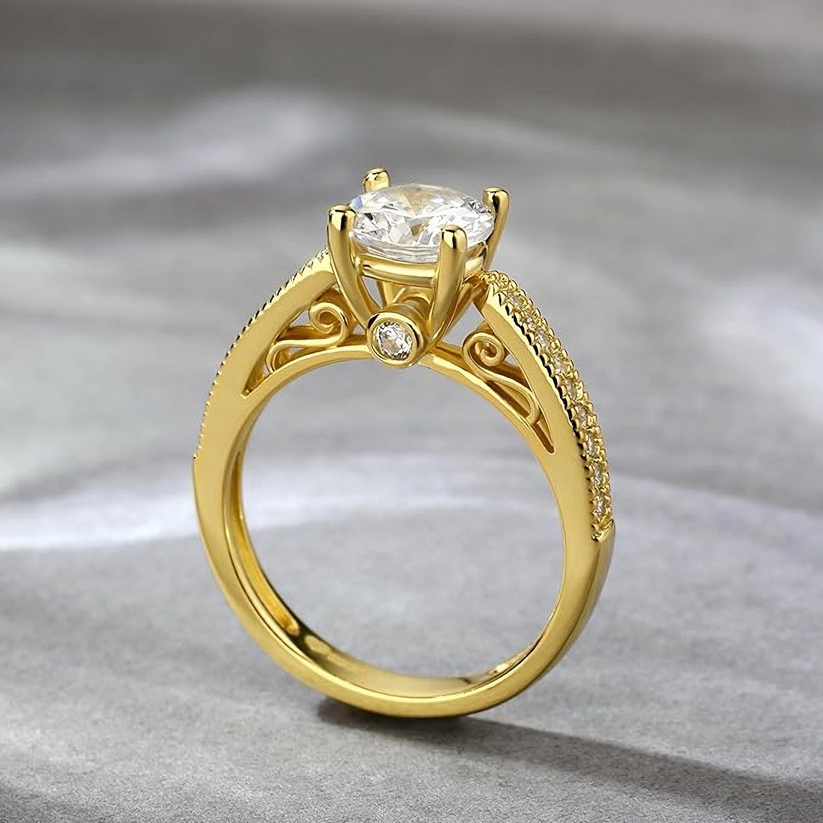 Jumpeak Verlobungsring 585 Gold, 1ct, im Labor runder Diamant, Damen-Verlobungsring, D/ VS1/ 3ex, mit IGI. Perfekt für Weihnachten oder Heiratsanträge.
