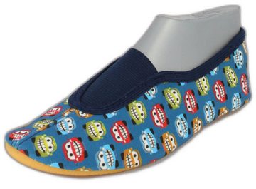 Beck Schläppchen Buzzer mit Ristgummi Gymnastikschuh (Barfußschuhe, für schmale Füße und kleine Kinder besonders geeignet, ab Gr. 18/19 verfügbar) atmungsaktive Baumwolle, rutschfeste Gummi-Sohle