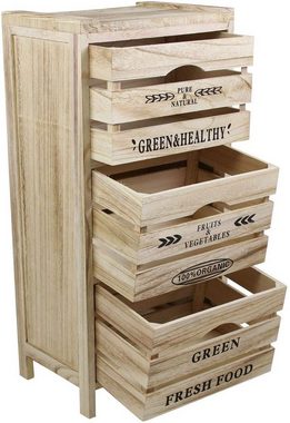 Dekoleidenschaft Schubkastenkommode "Food Storage" aus Holz mit 3 Schubladen, Obstregal, Küchenschrank, Kommode, Kartoffelkiste, Obstschrank, Gemüseregal