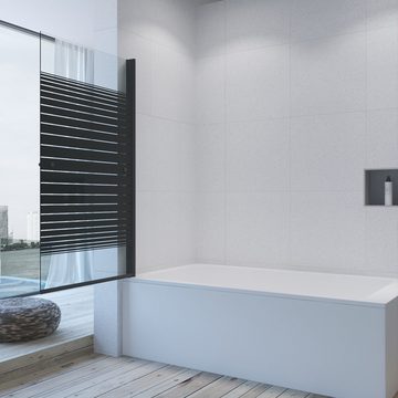 AQUALAVOS Badewannenaufsatz Duschabtrennung Badewanne 80 x 140 cm Badewannenaufsatz Glas Duschwand, 5 mm Einscheiben-Sicherheitsglas (ESG) mit Lotus-Effekt Nanobeschichtung, 1 Teilig, mit Handtuchhalter, ohne bohren, links und rechts montierbar