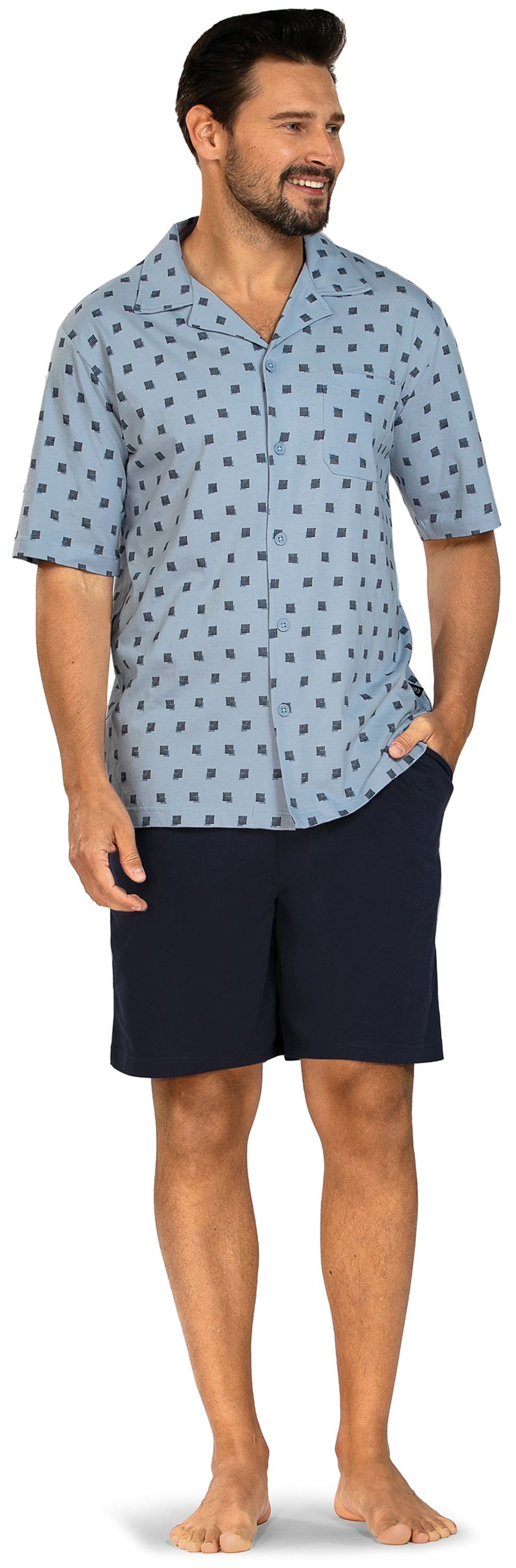 Comte Shorty Lunar Lounge (Set, 2 tlg., 2-teilig) Herren Pyjama kurz Shorty Kurzarm Baumwolle geknöpft große Größen