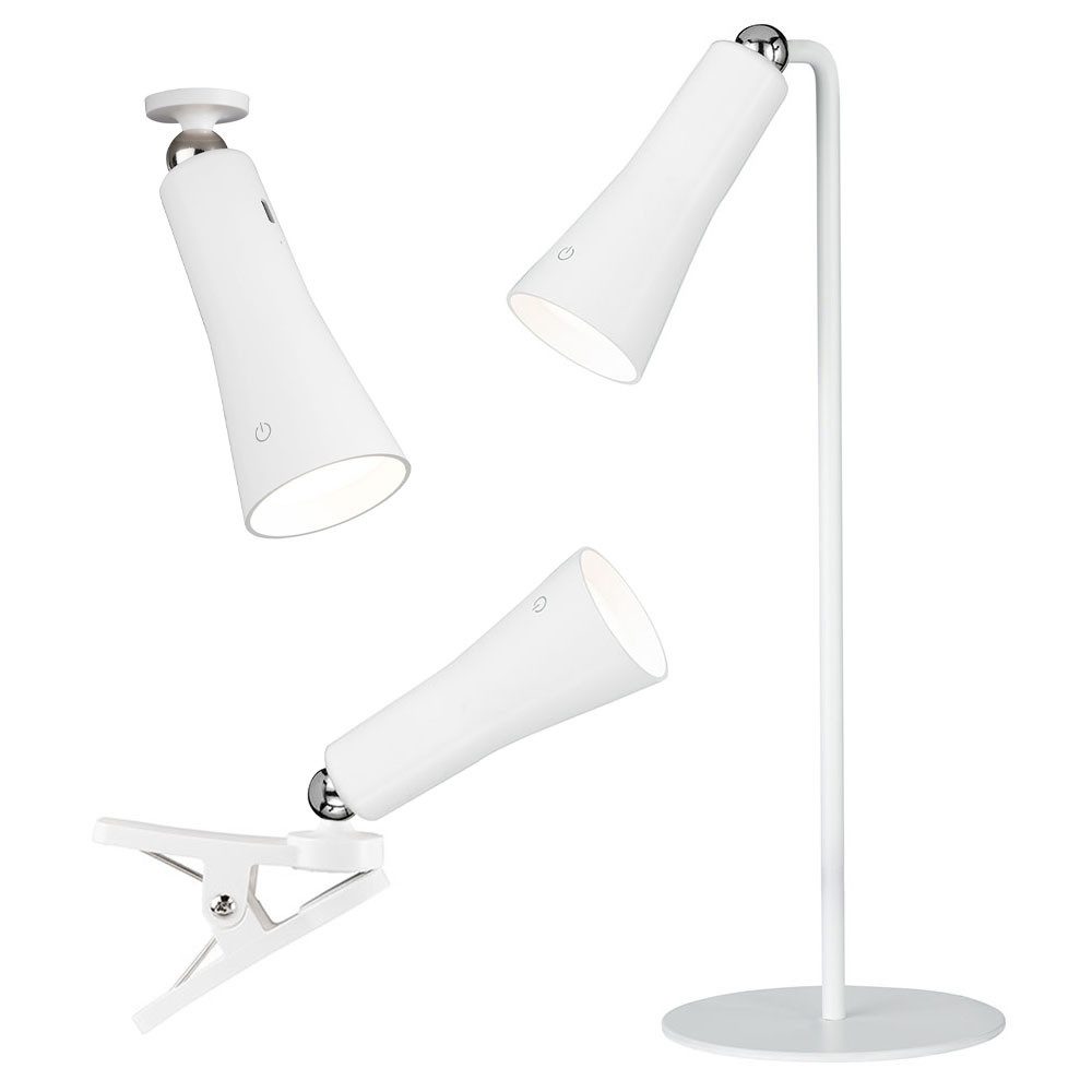 WOFI Schreibtischlampe, Leuchtmittel inklusive, Warmweiß, LED Klemmstrahler Tischleuchte Akku Schreibtischlampe