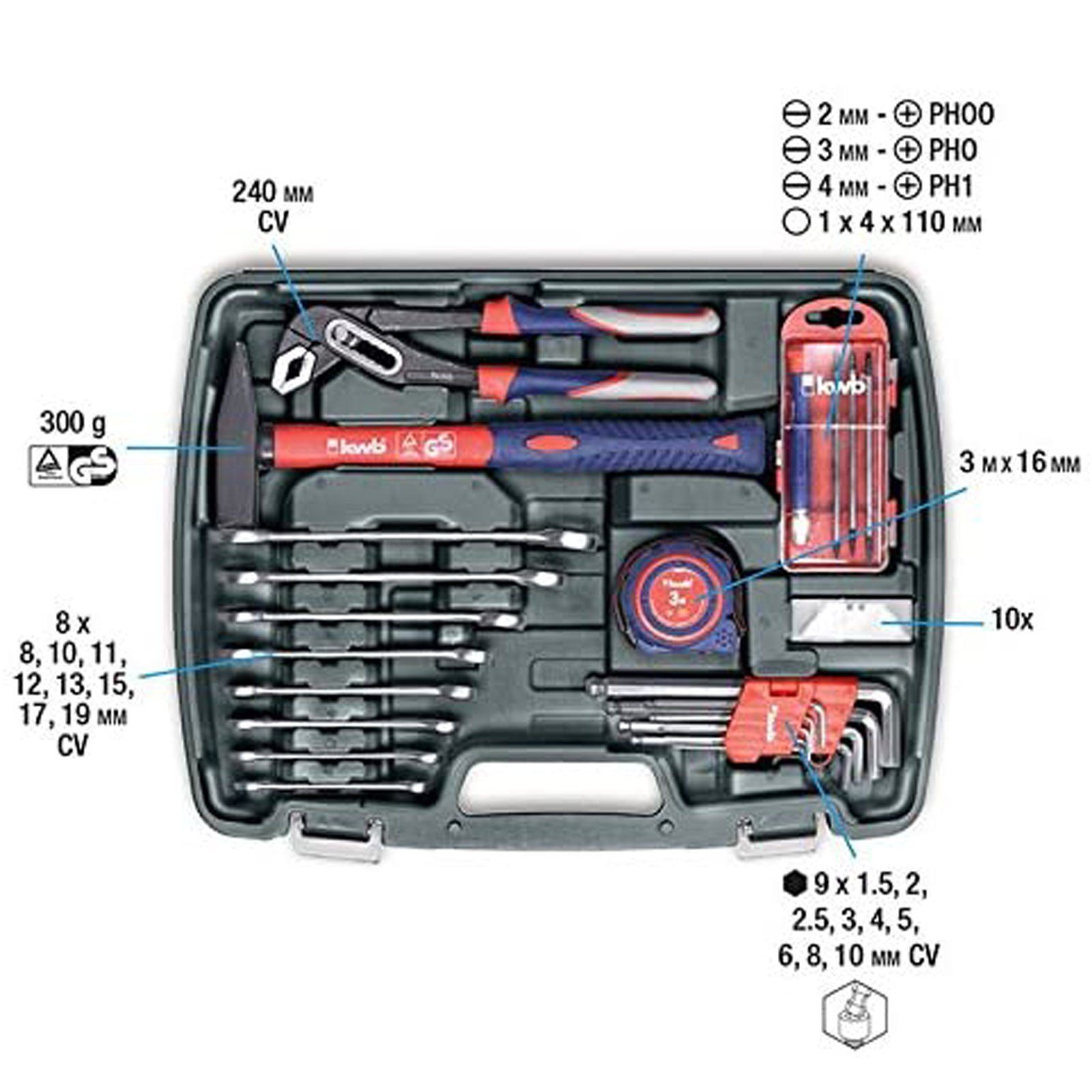 kwb gefüllt, robust, Werkzeug-Koffer kwb inkl. Werkzeug-Set, Werkzeugset 65-teilig, (Set)