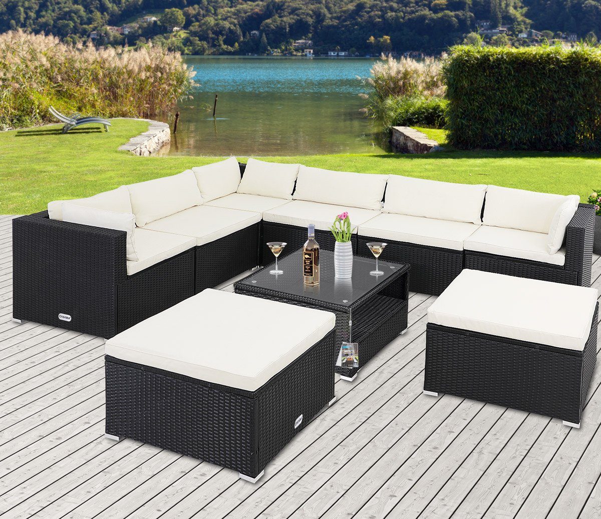 Casaria Gartenlounge-Set Melbourne, (26-tlg), Gartenmöbel 8 Personen Tisch 7cm Auflagen Sicherheitsglas Lounge