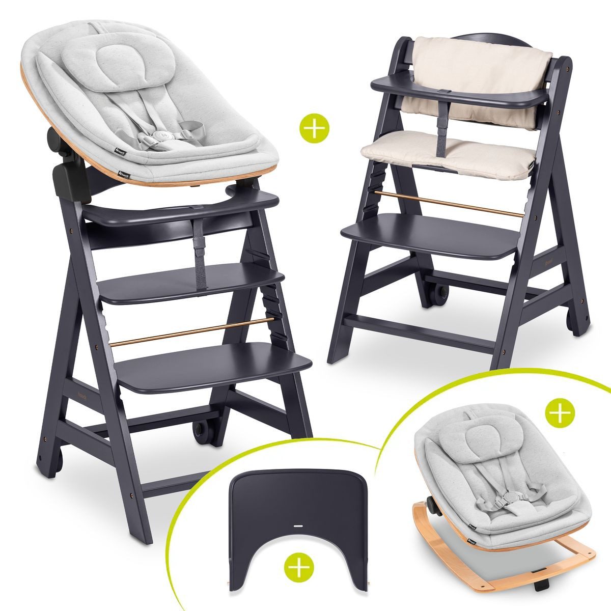 Hauck Hochstuhl Beta Plus Dark Grey Newbornset Eco - Light Grey (Set), Holz günstig online kaufen