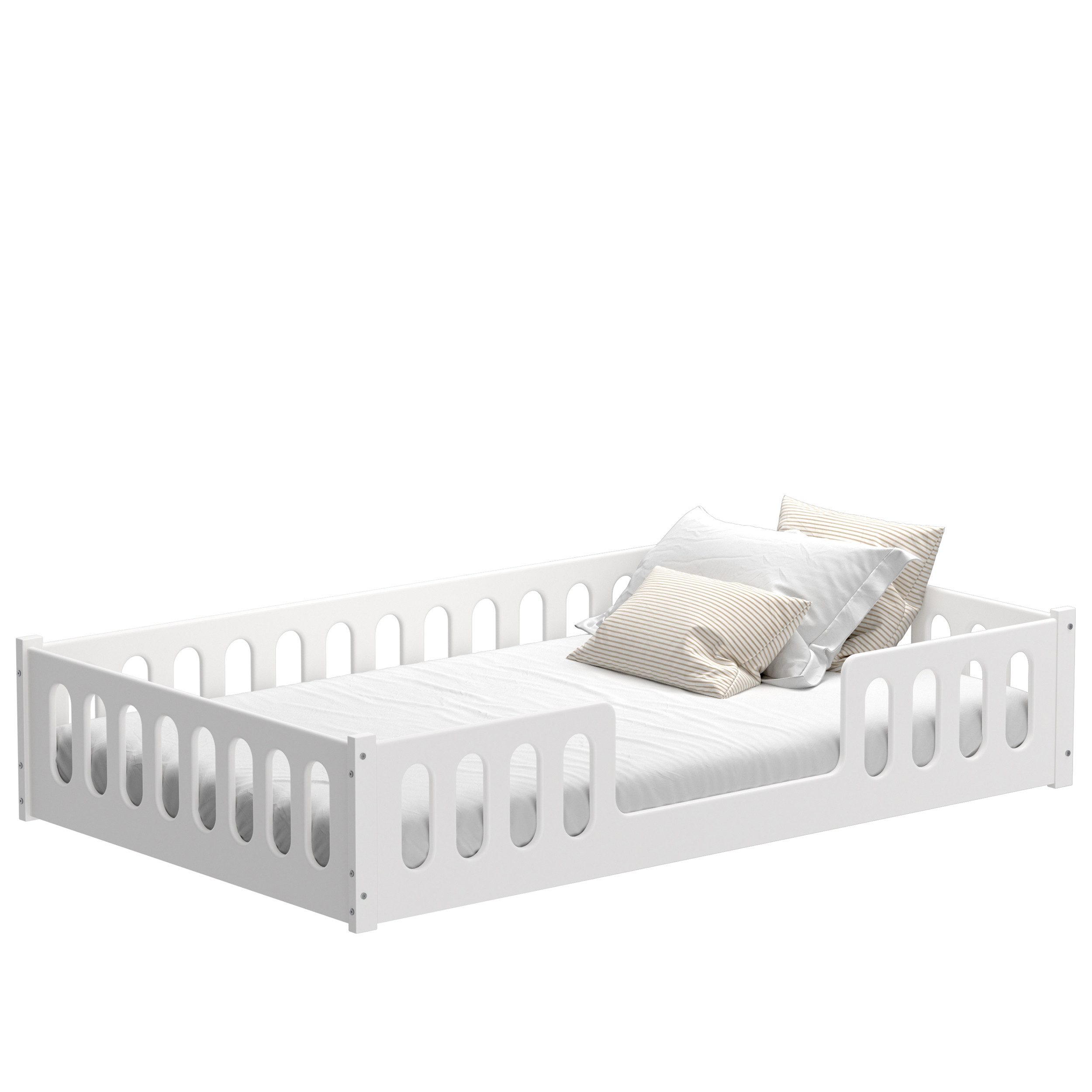 CADANI Kinderbett Monte II weiß (abnehmbarer Rausfallschutz), Montessori günstig online kaufen