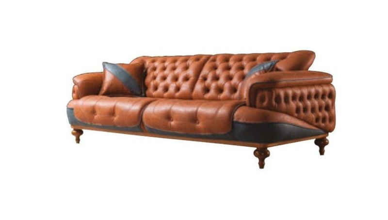 JVmoebel Chesterfield-Sofa, Sofa 3 Sitzer Orange Elegantes Möbel Chesterfield Möbel Leder