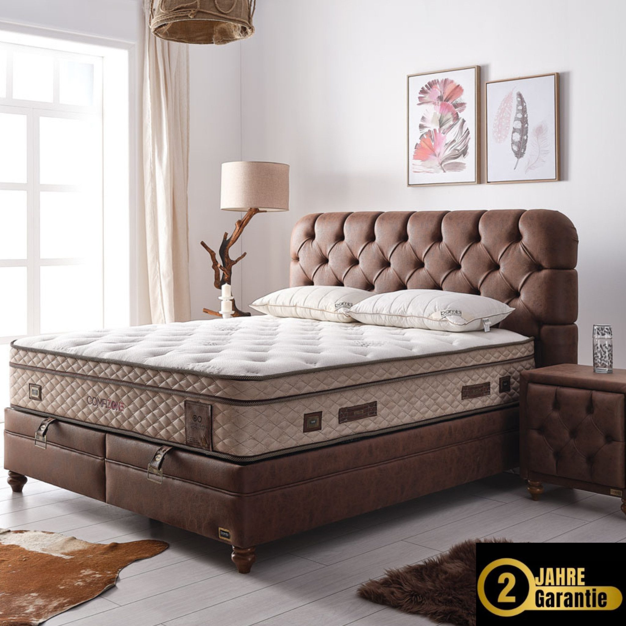 Bambi Bett Schlafzimmer Set Boxspringbett 180x200 - 140x200 (Set, 2 Bettkästen + Matratze + Kopfteil), Individuelle Härtegrad Konfiguration