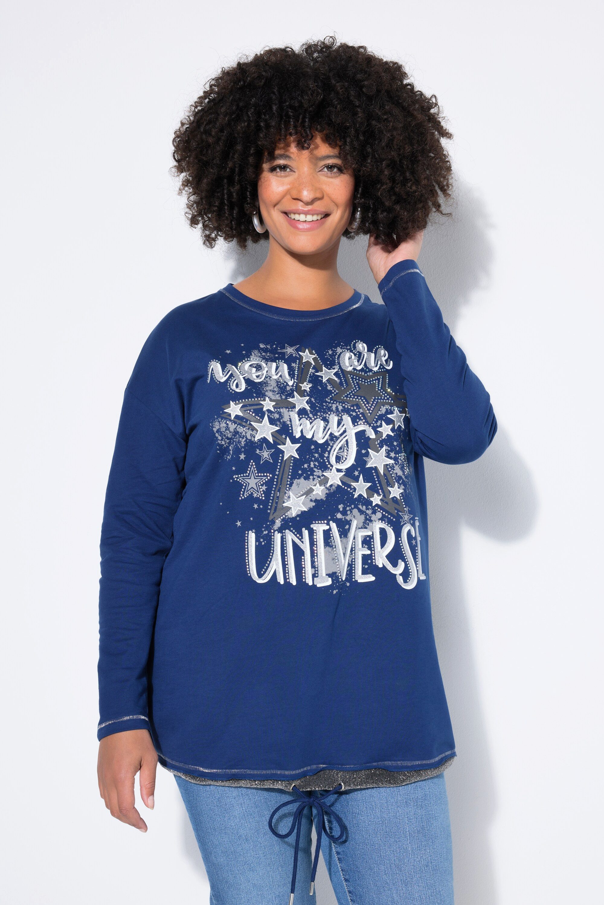 Sweatshirt Sweatshirt Loose Fit Universe-Print Saum-Tunnelzug