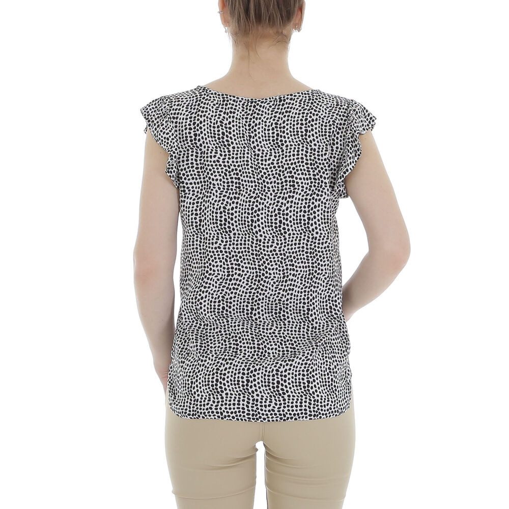 Ital-Design Kurzarmbluse Damen Elegant (85987262) Rüschen Print Top & Shirt in Weiß