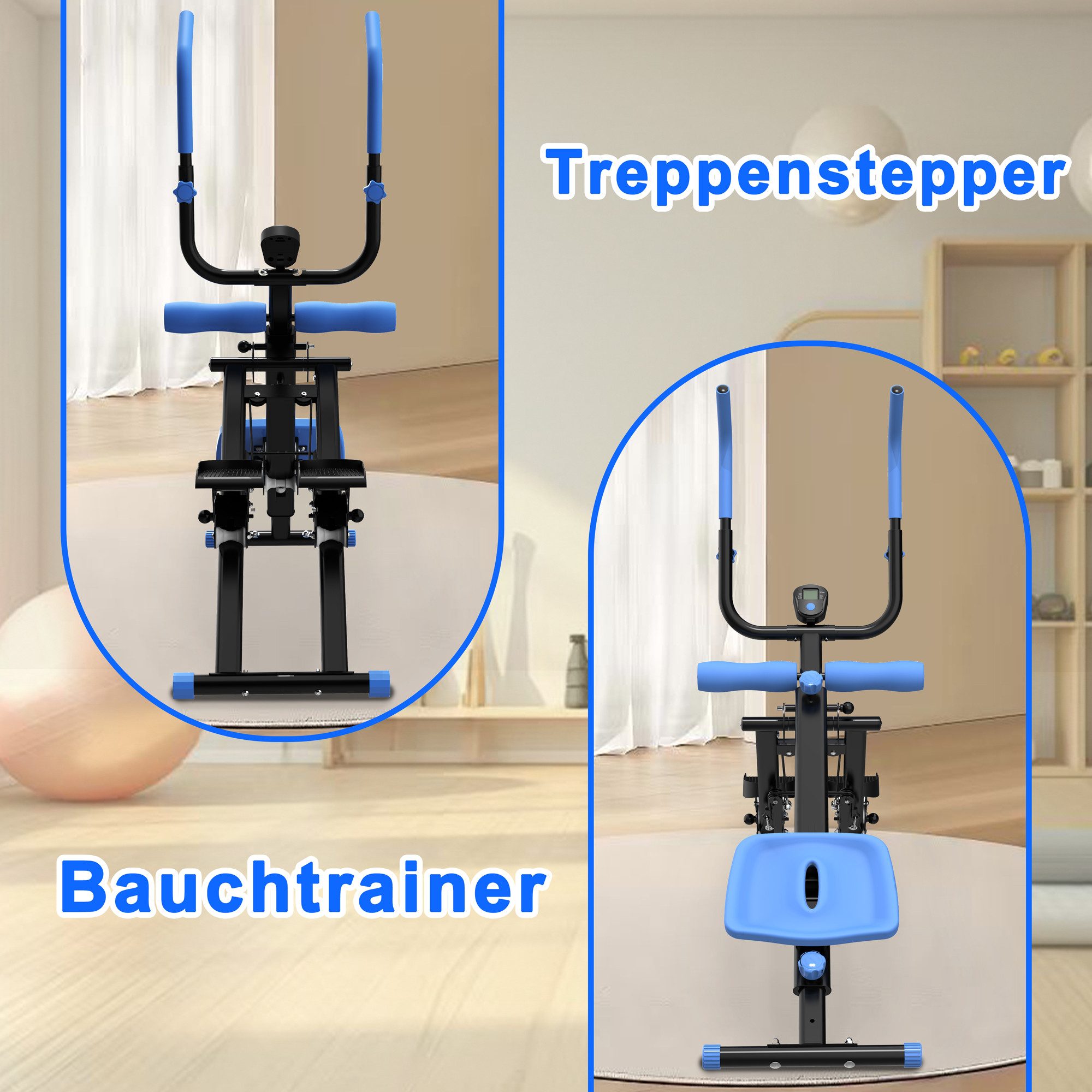 BBG Bauchtrainer 2-in-1 Treppenstepper Bauchtrainer für Zuhause, faltbares Ganzkörper-Trainingsgerät aus Stahl Q235 für Home Gym