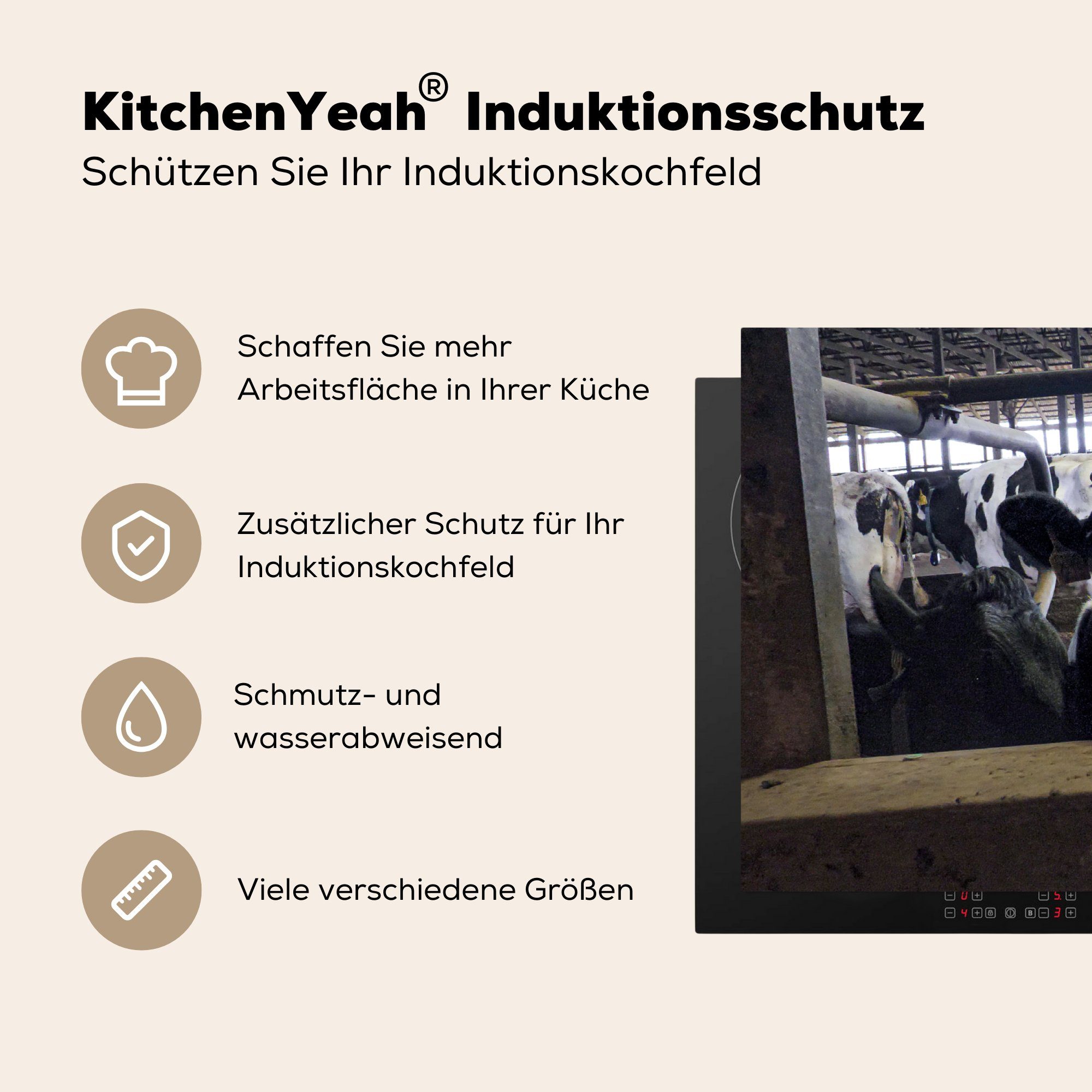 Vinyl, MuchoWow Herdblende-/Abdeckplatte tlg), Kuh - Stall (1 - Ceranfeldabdeckung, cm, 83x51 für Arbeitsplatte küche Bauernhof,