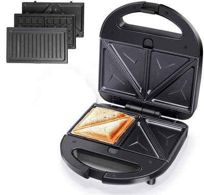 Medion® 2-in-1-Toaster MEDION 3 in 1 Sandwichmaker Toaster mit Wechselplatten - Sandwich, Waffel oder Panini, 750 Watt, für 2 Scheiben