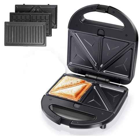 Medion® 2-in-1-Toaster MEDION 3 in 1 Sandwichmaker Toaster mit Wechselplatten - Sandwich, Waffel oder Panini, 750 Watt, für 2 Scheiben