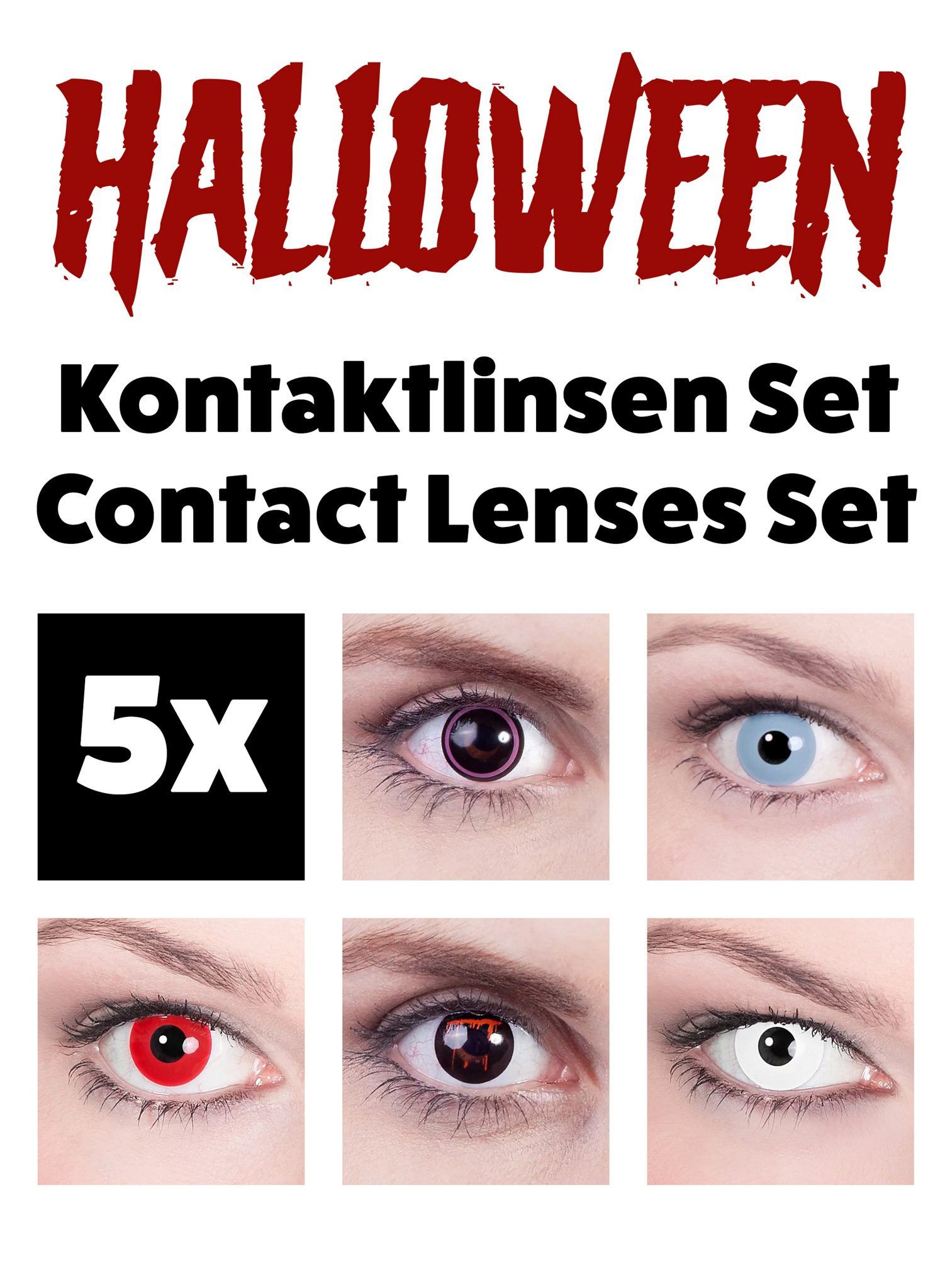 Metamorph Motivlinsen 5 Paar Farbige Halloween Kontaktlinsen - Karneval, Paket mit fünf verschiedenen, farbigen Halloween Kontaktlinsen