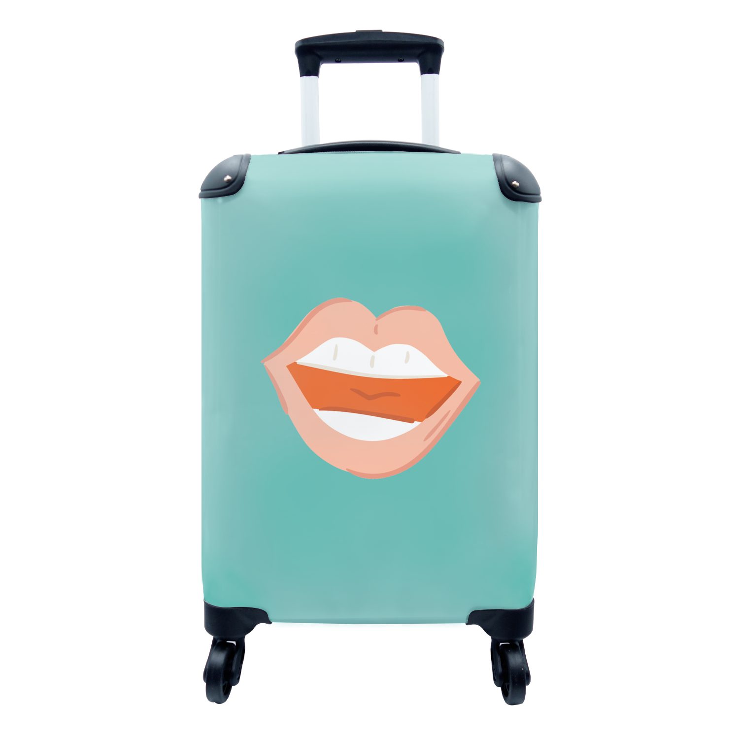 MuchoWow Handgepäckkoffer Blau - Zähne - Rot, 4 Rollen, Reisetasche mit rollen, Handgepäck für Ferien, Trolley, Reisekoffer