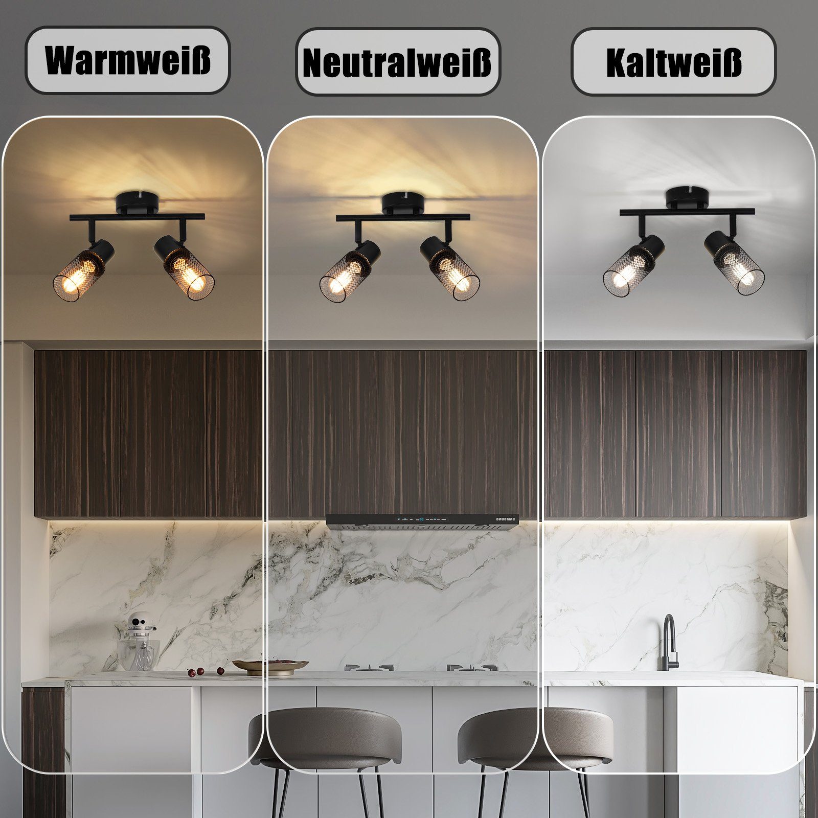 Nettlife Deckenstrahler 1/2/3/4 Flammig Schwarz Strahler, Schwenkbar 330°, LED wechselbar, Flur Küche Kinderzimmer Wohnzimmer Schlafzimmer