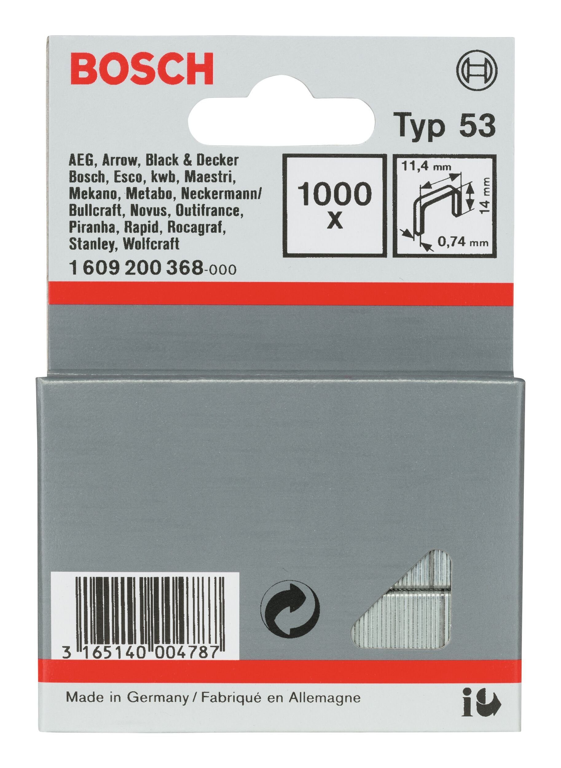 BOSCH Tackerklammer, Typ 53 Feindrahtklammer - 0,74 x 14 x 11,4 mm - 1000er-Pack