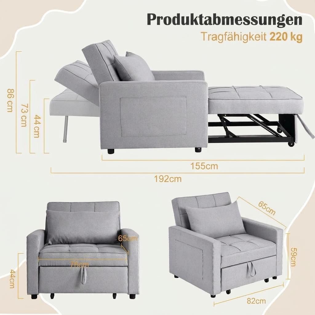 GarveeMore Schlafsofa 3-In-1 Bettsofa mit Schlaffunktion Faltbares Einzelsofa Klappsofa