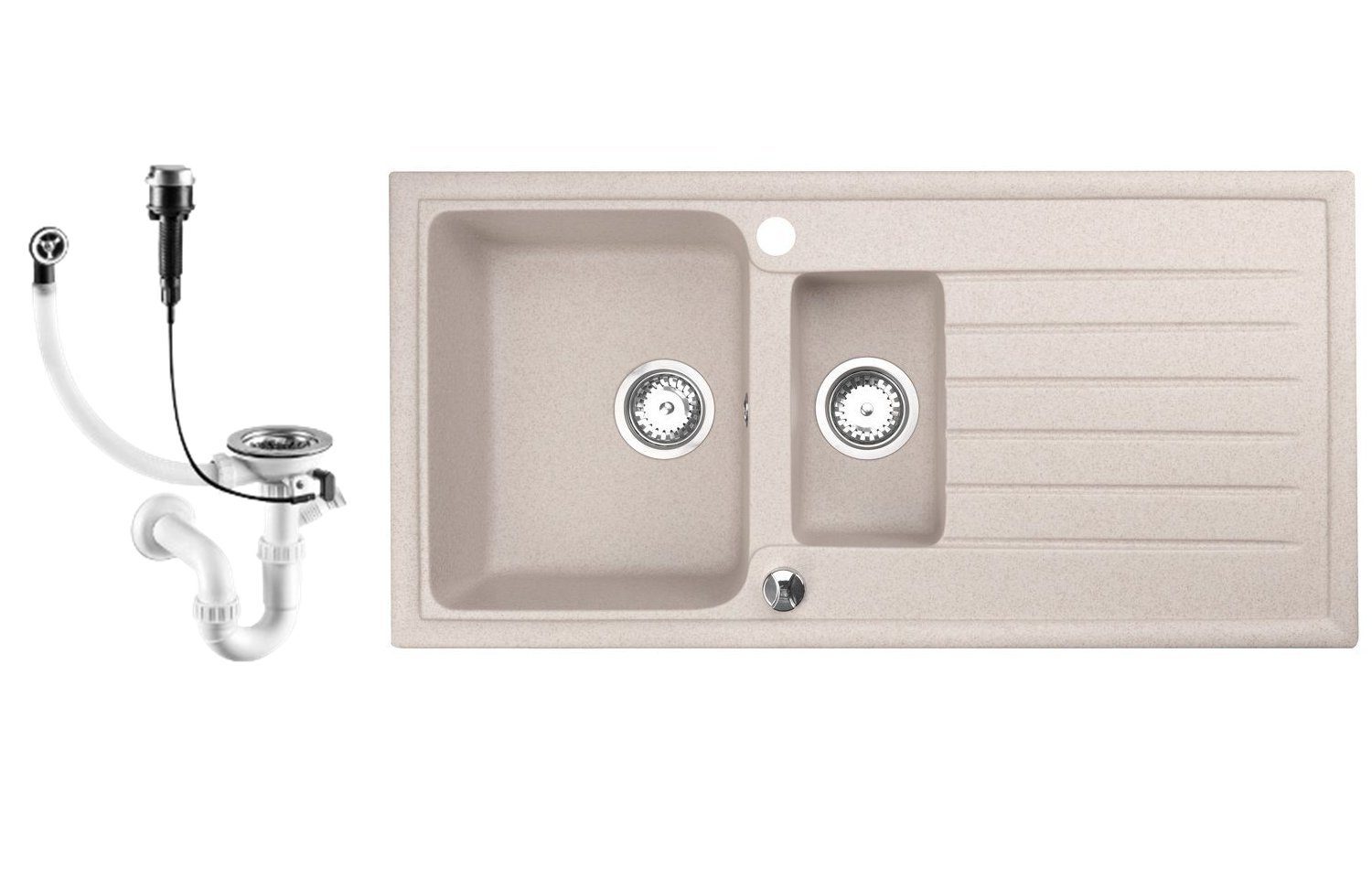 Faizee Möbel Granitspüle Granitspüle Spülbecken 100x50 cm 2 Becken inkl. Zubehör-Set Beige, Eckig, 100/17 cm