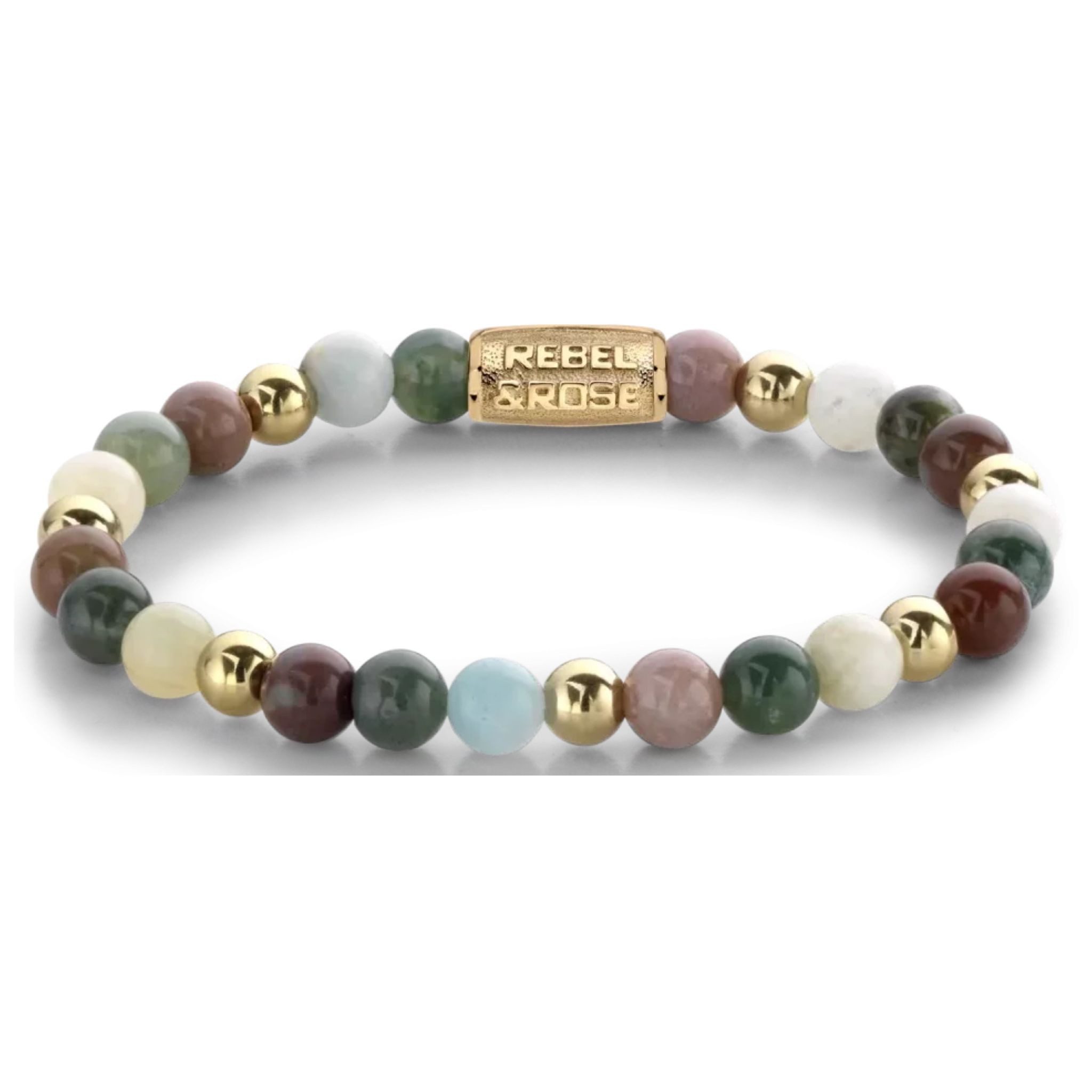Rebel & Rose Armband Armband 6mm verschiedenfarbigen Edelsteinen und goldfarbene Steine