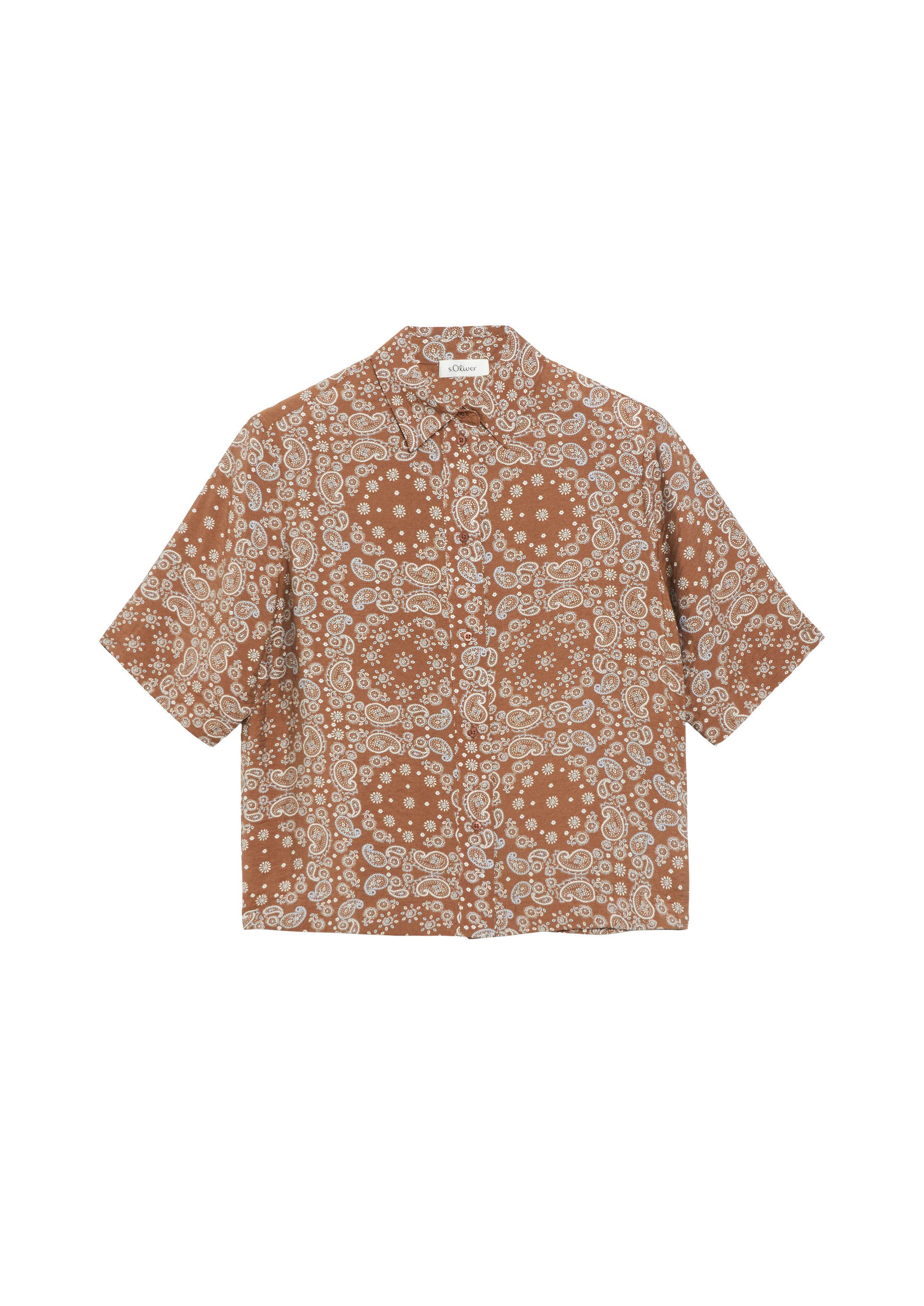 s.Oliver Kurzarmbluse Bluse Strukturierte Viskosemix-Bluse im Boxy Fit