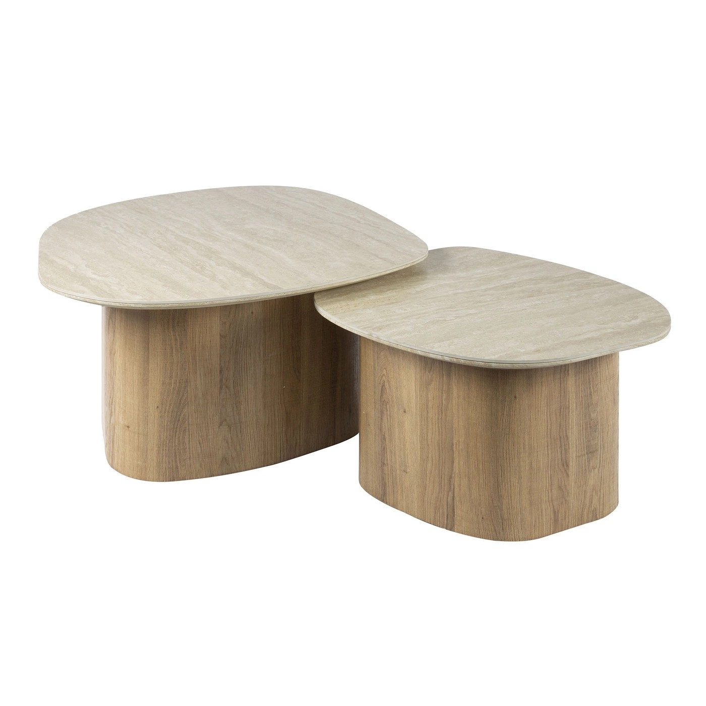 LEVEN Lifestyle Couchtisch VENEZIANA 2´er Set organische Form Tischplatte in Travertin Optik (2 er Set), Tischplatte aus hochwertiger Keramik