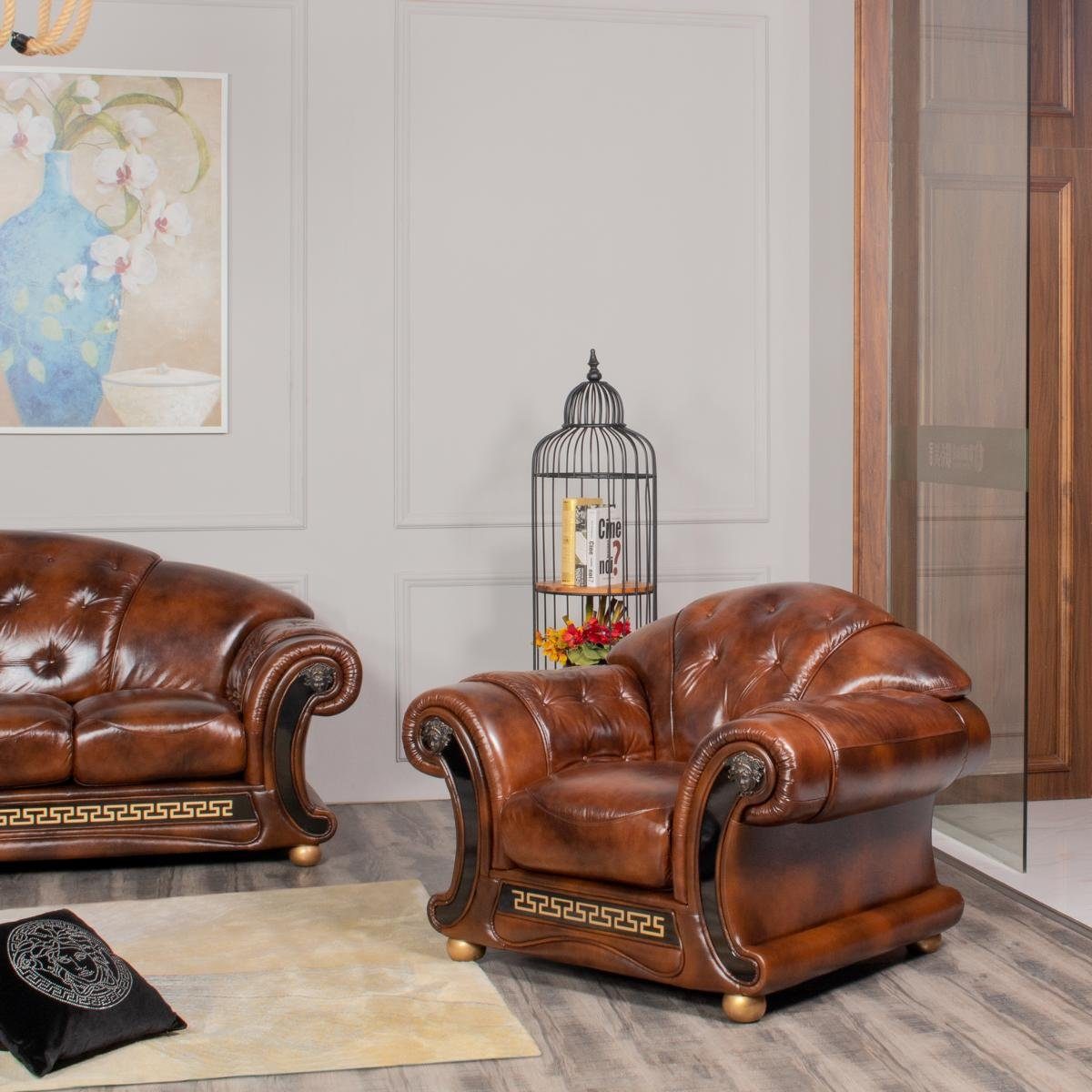 Salottini Polstergarnitur SOFORT LIEFERBAR Chesterfield Oriental Leder Sofagarnitur 3/2/1, (3-tlg), Federkern