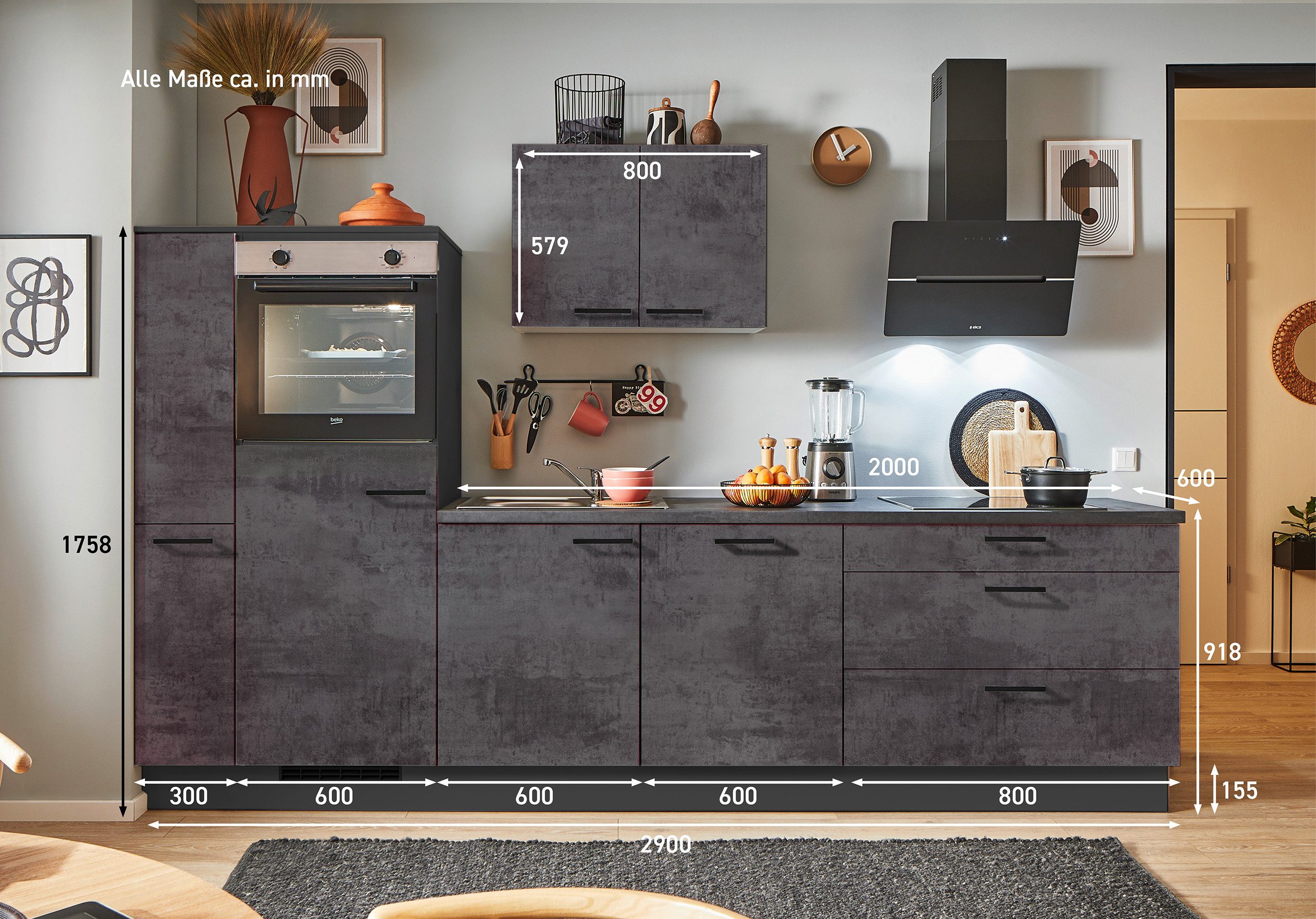 pino Küchenzeile Lund, individuell anpassbar, gratis Küchenplanung mit Profis, (Breite 290cm), vormontiert, wahlw. mit E-Geräten, Preis inkl. Lieferung & Montage