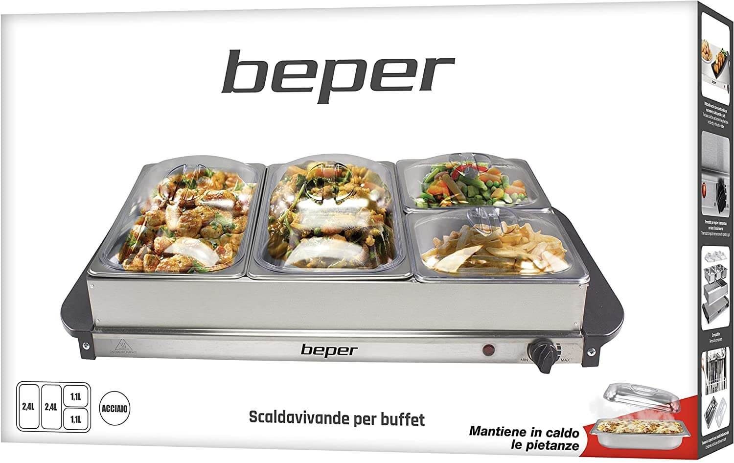 Beper Warmhalteplatte P101TEM001 Buffetwärmer Watt Dish aus Grau, Stahl/Kunststoff 300 Chafing
