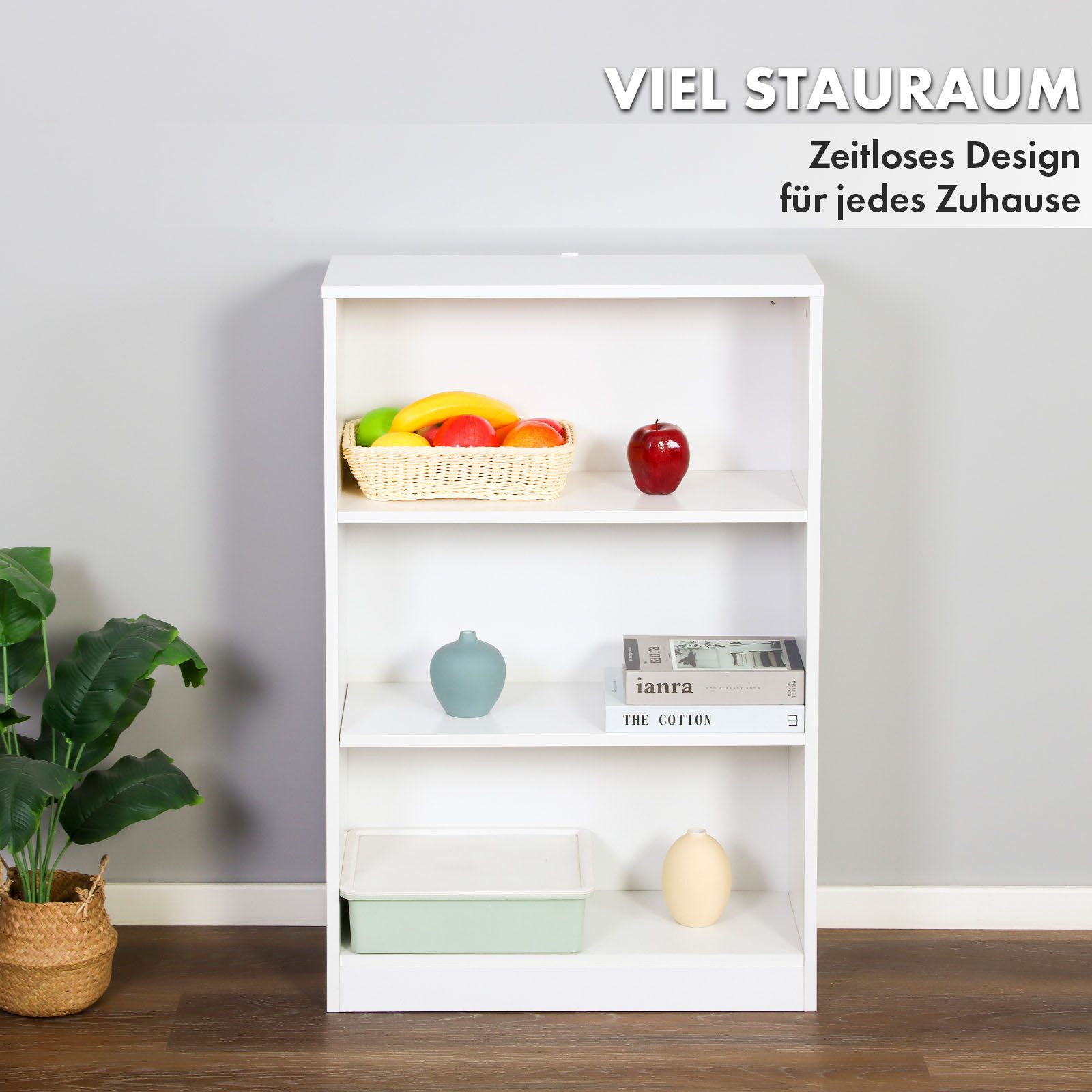 Floordirekt Bücherregal Maine, schmales Holzregal, Standregal mit Kippschutz an der Rückwand, 3 Etagen 1-tlg., 60x24x93 cm Wasser- & Abriebfeste Oberfläche, off – Bild 4 von 5