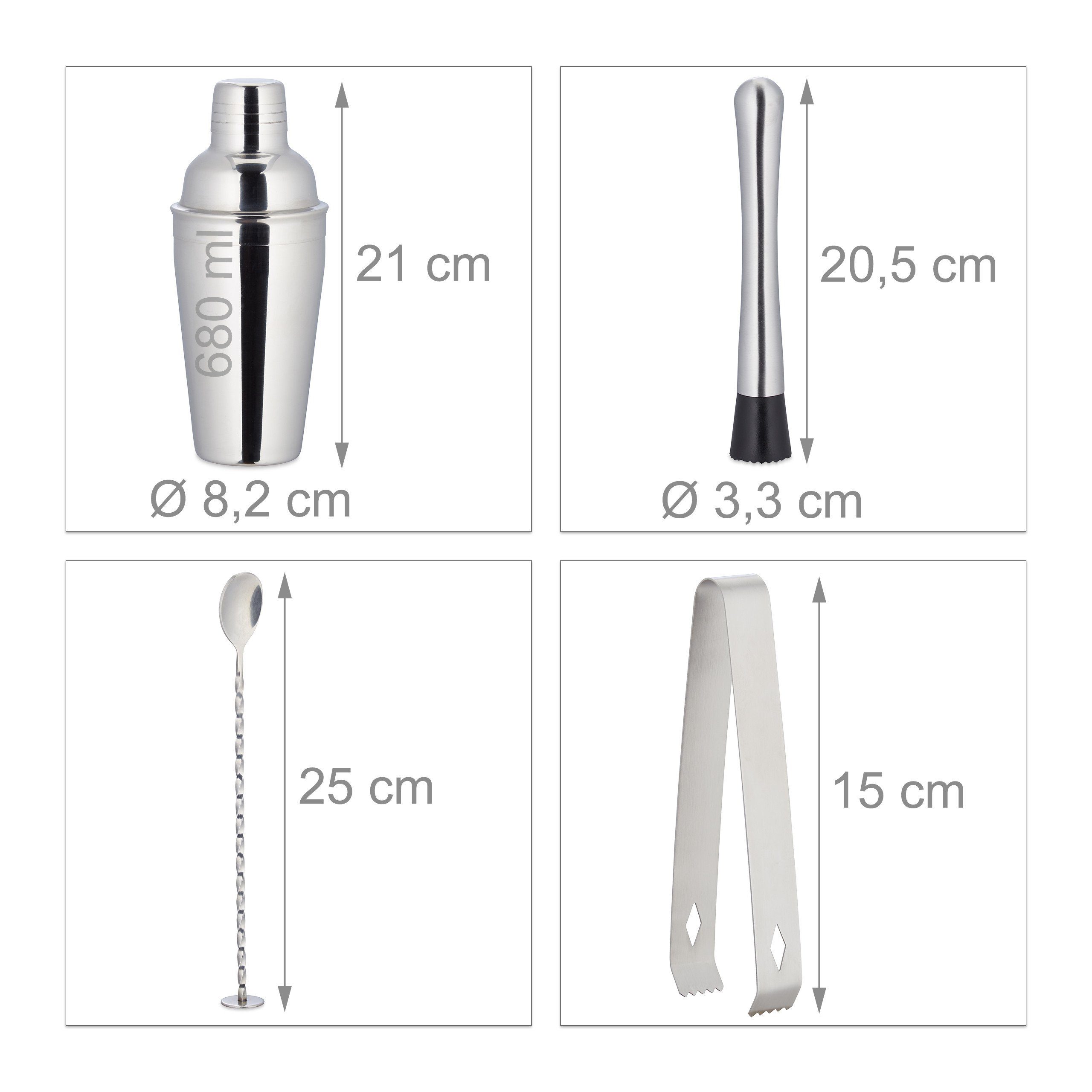 relaxdays Cocktail Shaker Cocktail Set 11-teilig Edelstahl, Bambus, (11-tlg) – Bild 4 von 5