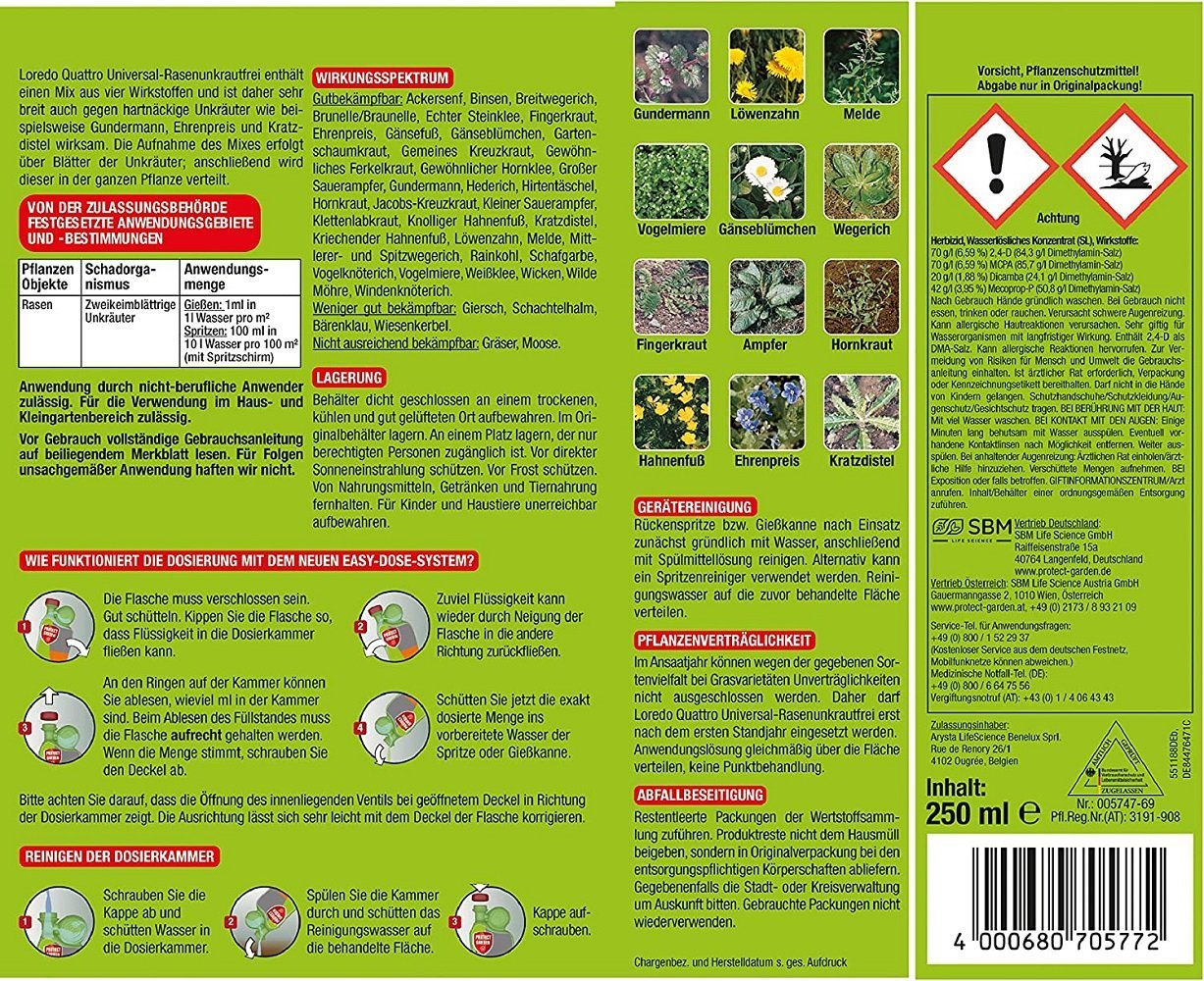 Thumbnail - Protect Garden Unkrautbekämpfungsmittel Protect Garden Loredo Quattro Universal Rasenunkrautfrei 250ml