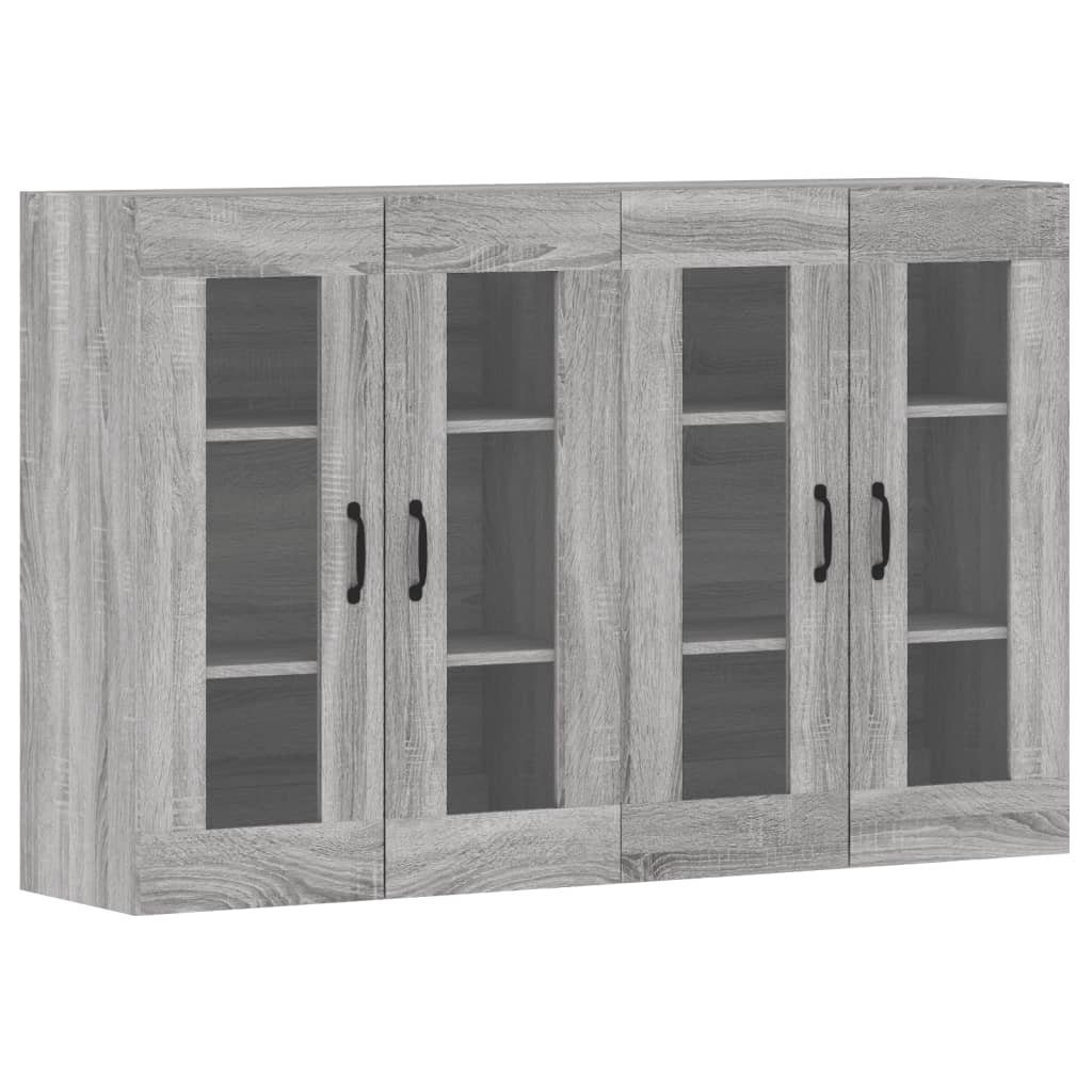 Hängeschrank Wandschränke 2 Stk Grau Sonoma Spanplatte Glas Vitrine Hängeschrank