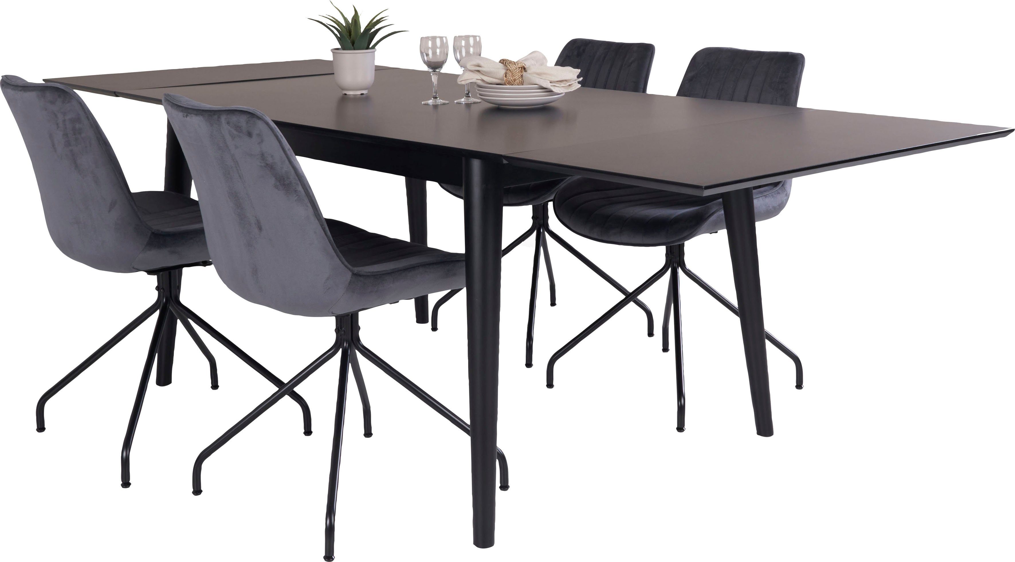 Homexperts Essgruppe Odense, (Set, 5-tlg), grau/schwarz Tisch mit ausziehbarem