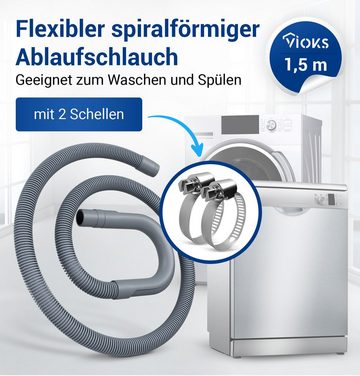 VIOKS Ablaufschlauch Schlauch Ablauf 19/22mmØ 1,5m mit 2 Schellen SET, für Waschmaschine Geschirrspüler Trockner