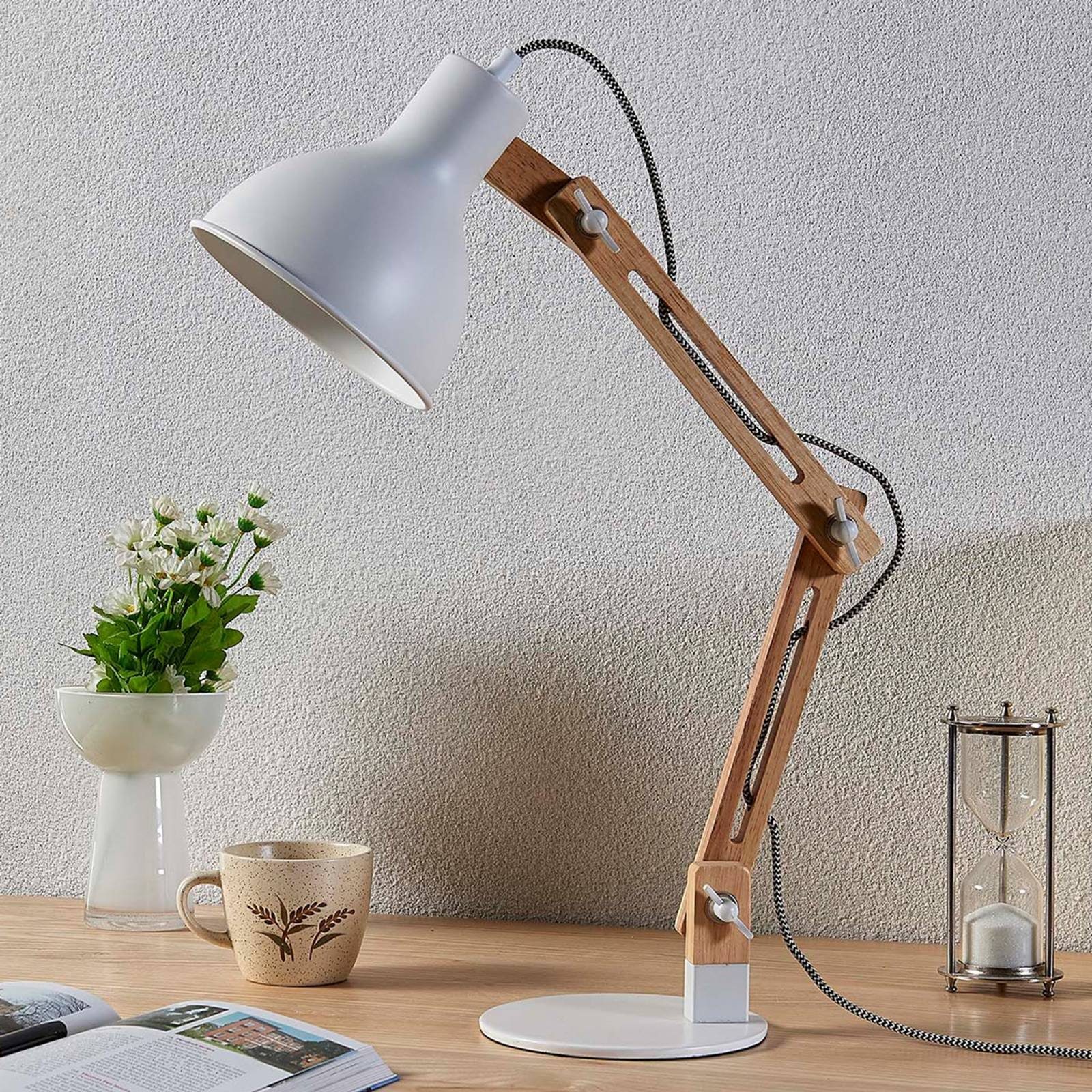 Lindby Schreibtischlampe Shivanja, Holz IP20, 1 x 15 W LED