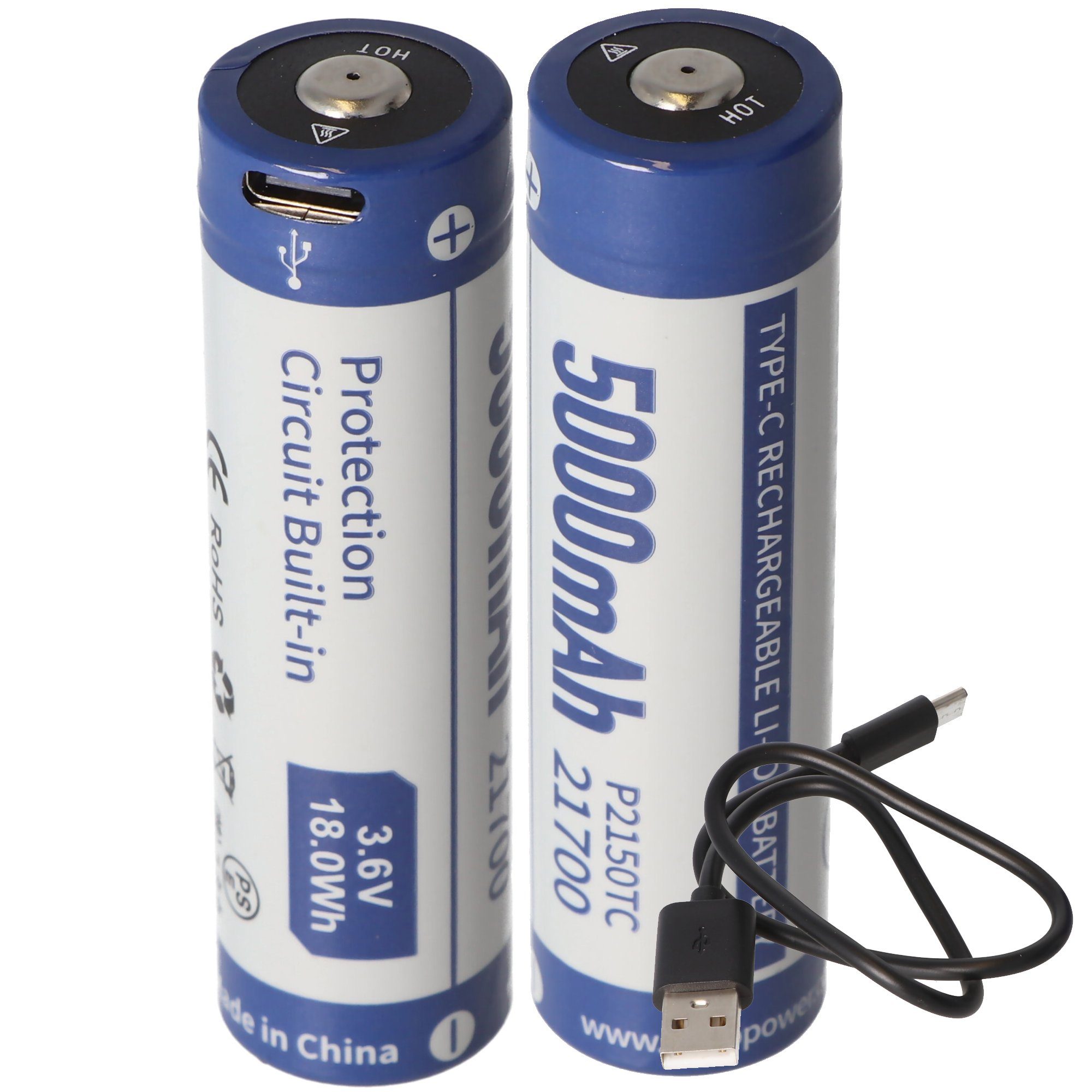2 Stück 21700 Li-ion Akku 5000mAh 3,7V - 3,6V 76,2x21,4mm mit PCB Sch Akku