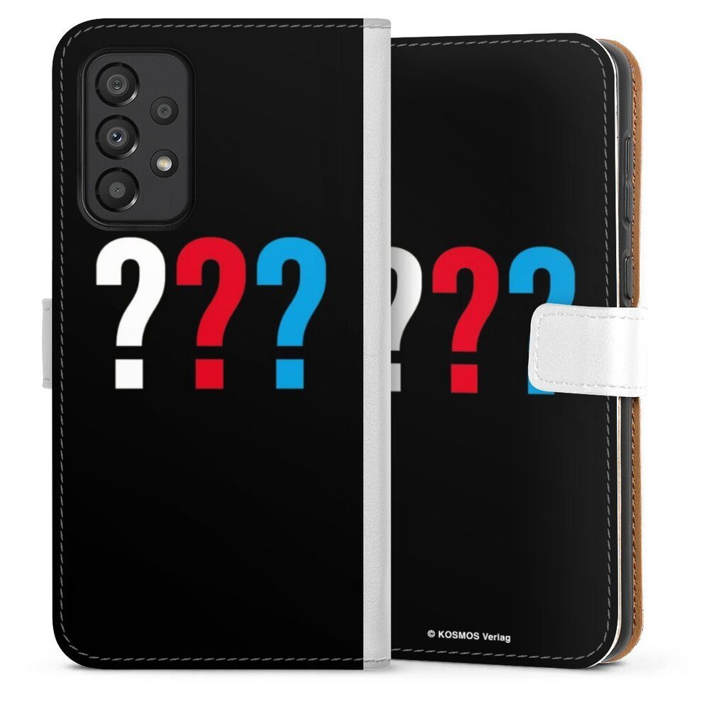 DeinDesign Handyhülle Die drei ??? Logo Offizielles Lizenzprodukt Drei Fragezeichen Logo, Samsung Galaxy A33 5G Hülle Handy Flip Case Wallet Cover