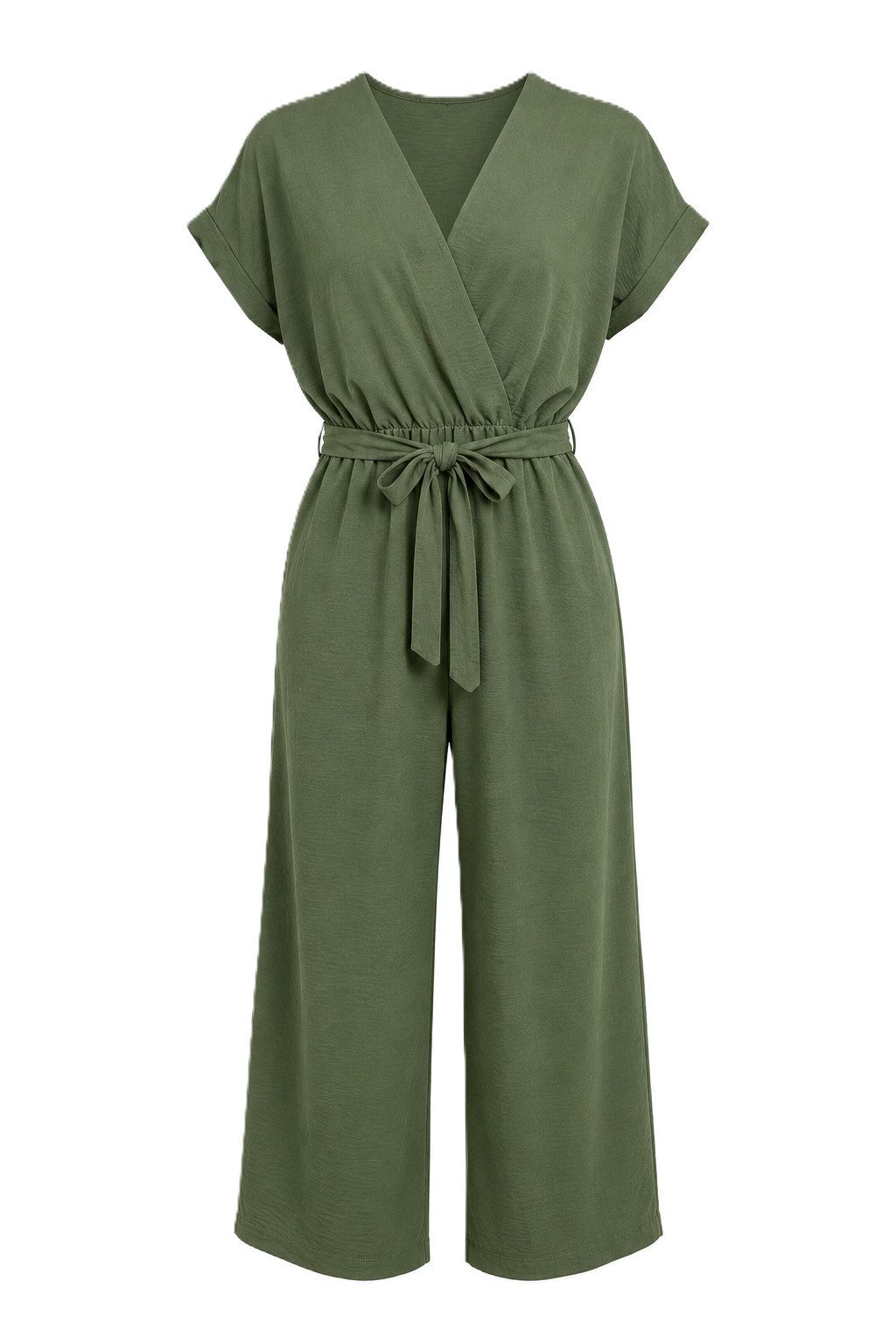 Jumpsuit - gemütlicher Jumpsuit mit Bindegürtel - einfarbiger Overall