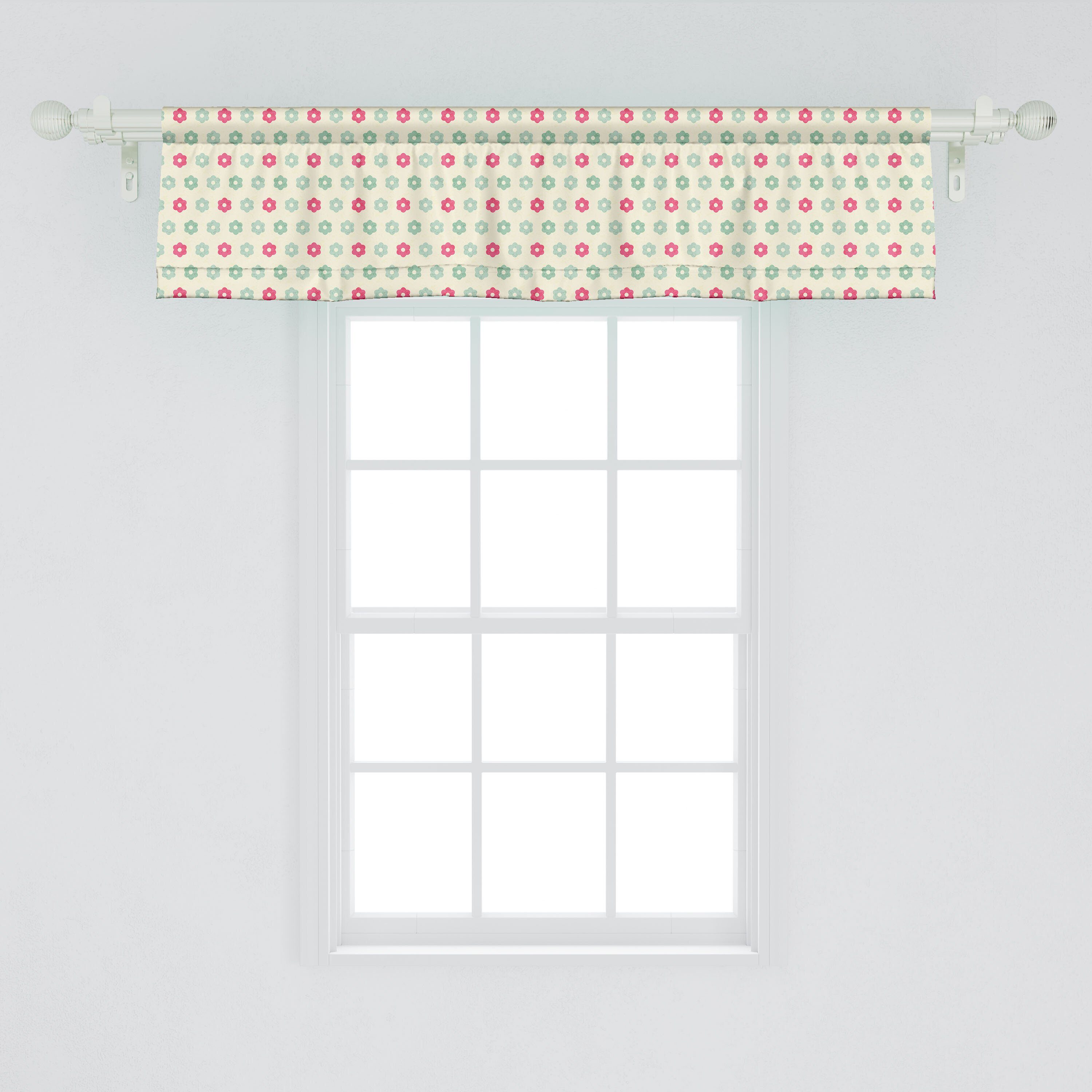 Vorhang für Stangentasche, mit Microfaser, Blumenmotive Abakuhaus, Scheibengardine Gartenkunst Dekor Küche Schlafzimmer Volant Blumen