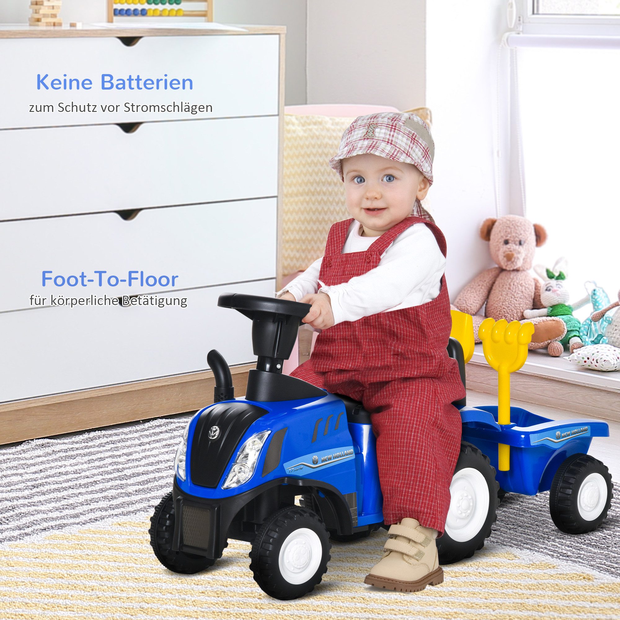 HOMCOM Rutscher Kinderfahrzeug klassische Auto Laufhilfe mit Hupe, (Kinderauto, 1-tlg., Kinder Rutschauto), Kunststoff Metall Blau 91 x 29 x 44 cm – Bild 5 von 5