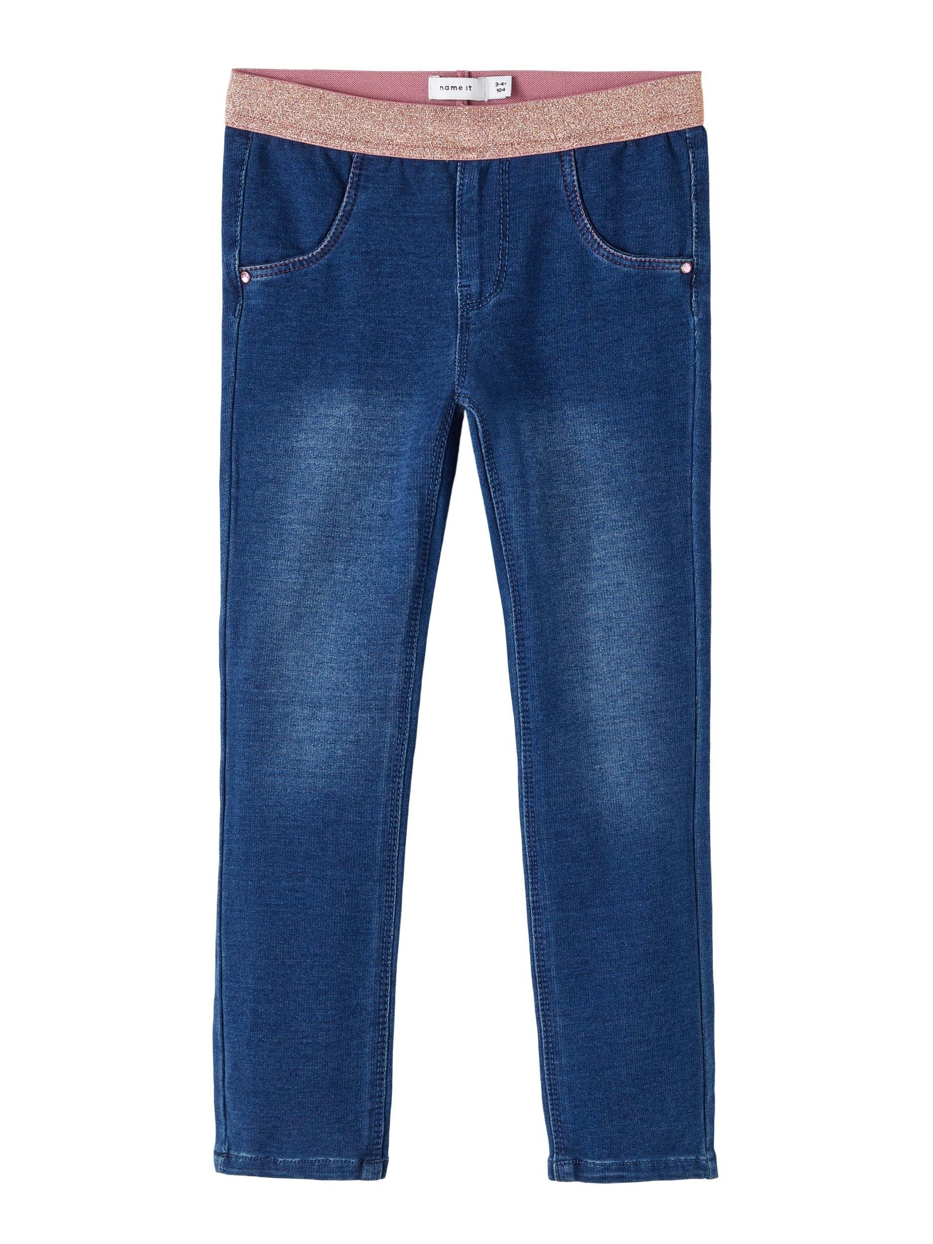 Name It Skinny-fit-Jeans NMFSALLI DNMTORINA SWE LEGGING dark blue denim/Detail GOLD ROSE LUREX