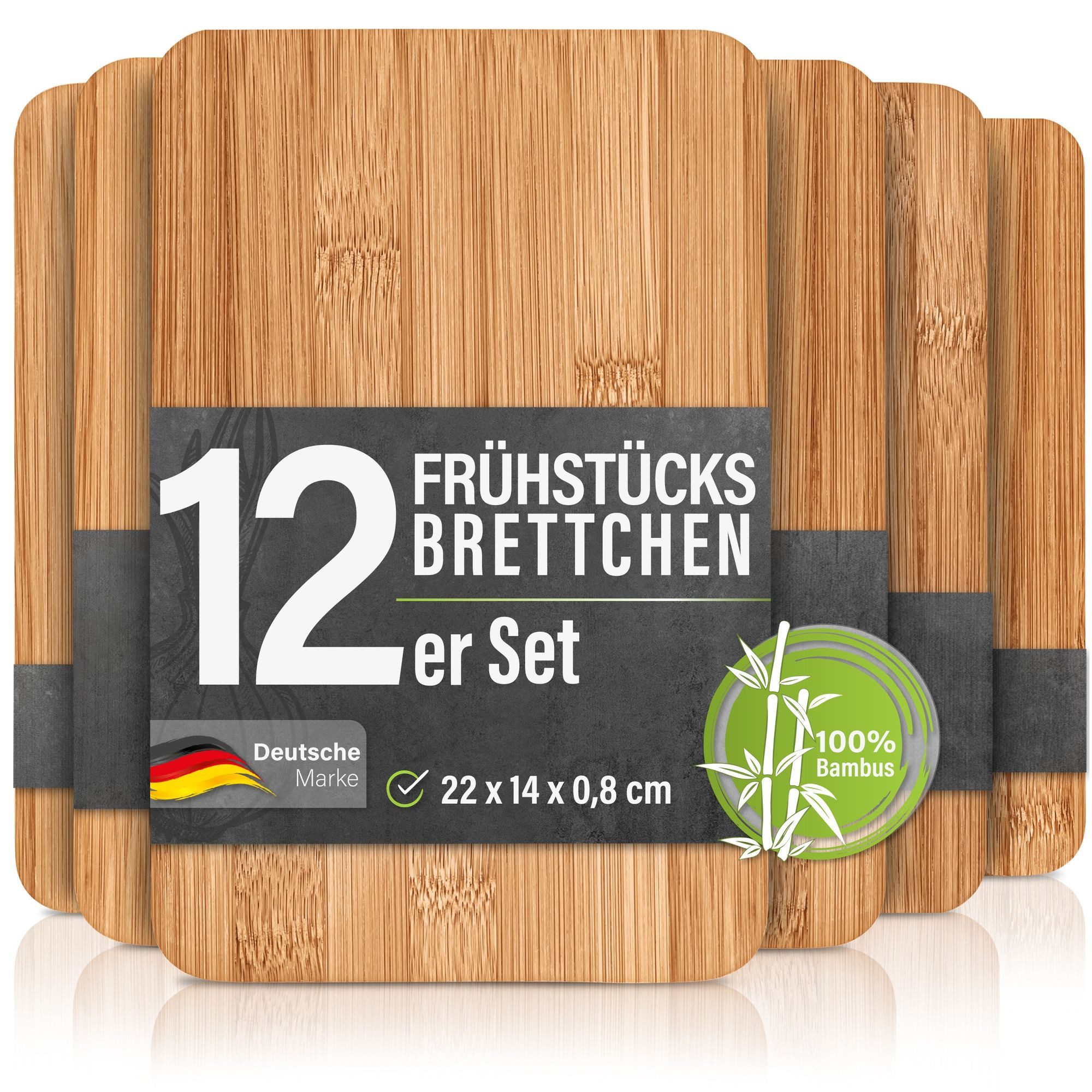 bonsport Frühstücksbrett 12er Set Brettchen, Bambus