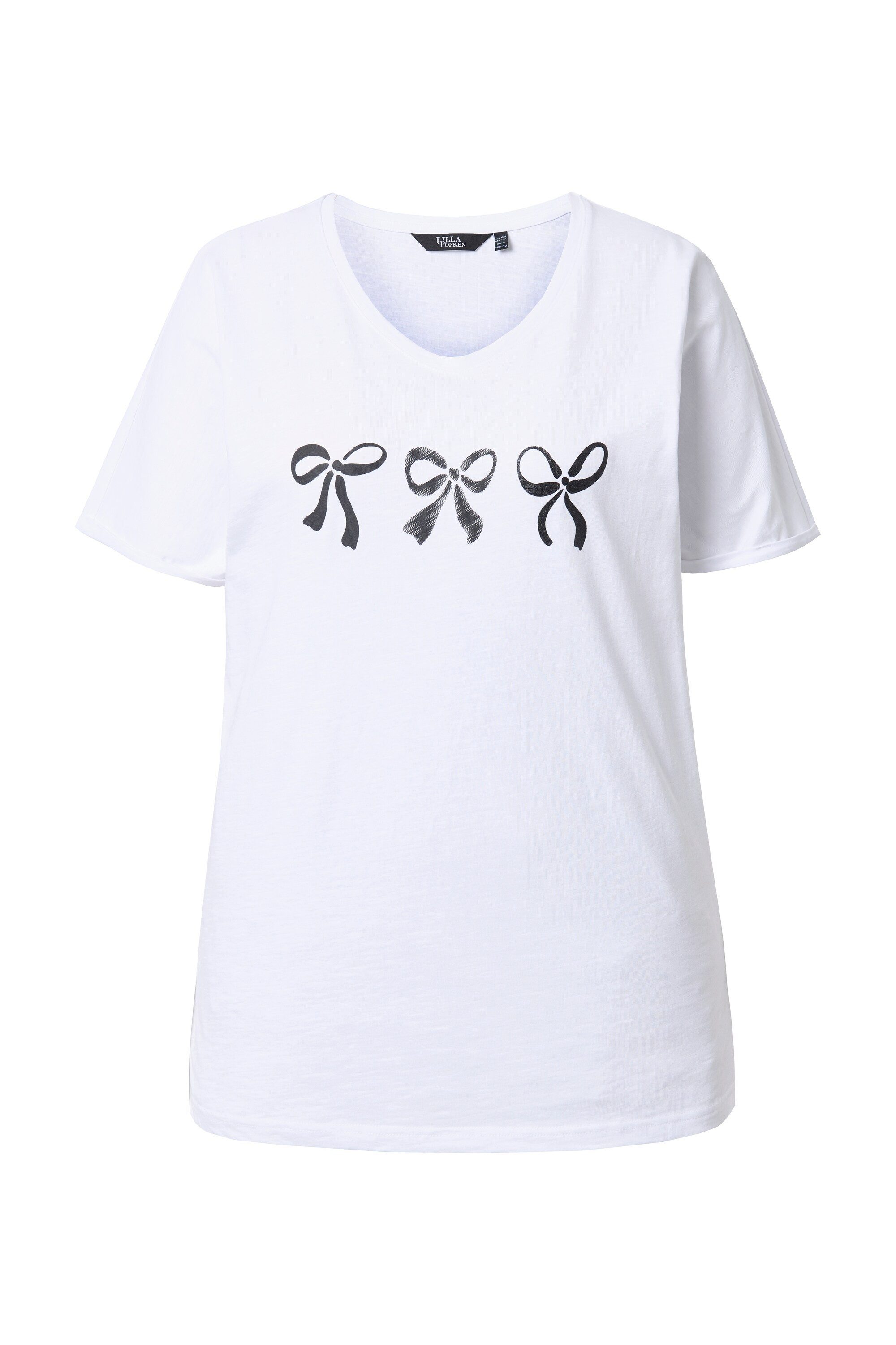 Ulla Popken T-Shirt T-Shirt Schleifen Oversized V-Ausschnitt Halbarm günstig online kaufen