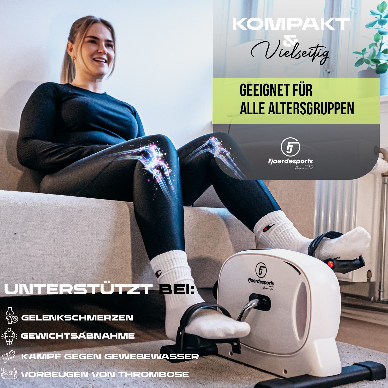 Fjoerdesports Heimtrainer Mini-Heimtrainer, Arm- und Beintrainer, Bewegungstrainer (Seniorentrainer, Trainieren im Home Office, besonders leise, verstellbarer Widerstand, Fitness, Workout, rutschfeste Standfüße, 100 kg max. Benutzergewicht, Pedaltrainer, Riemenantrieb, Seniorentrainer, LCD-Display), LCD-Display, Fitnesstraining, Training am Schreibtisch