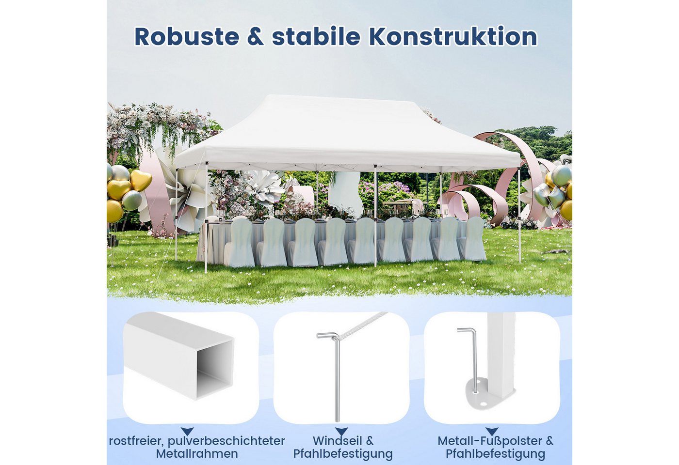 Thumbnail - COSTWAY Pavillon, 3x6m höhenverstellbarer Faltpavillon mit Tragetasche