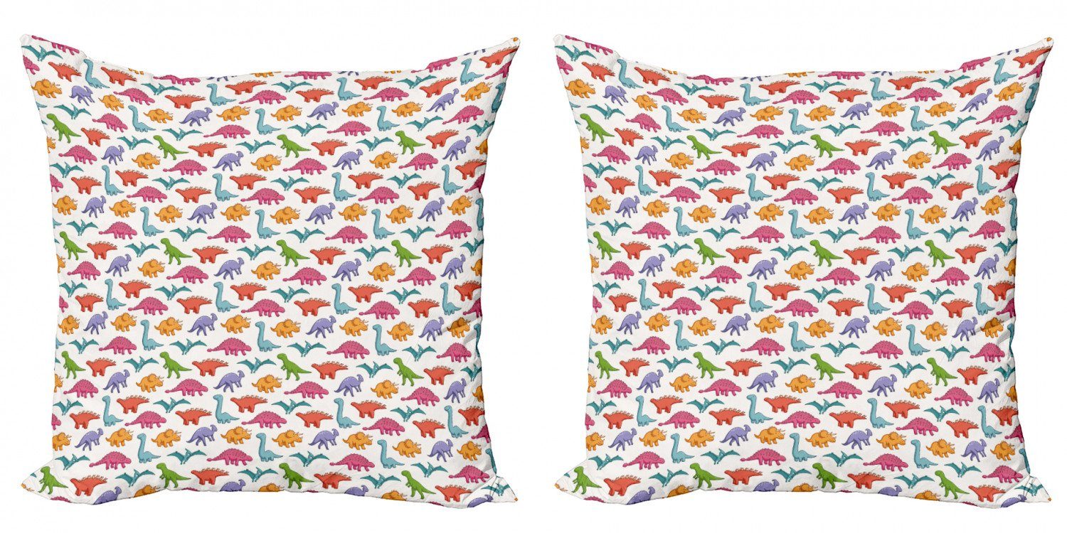 Kissenbezüge Modern Accent Doppelseitiger Dinosaurier Abakuhaus Kinder-Muster Digitaldruck, (2 Stück), Bunte