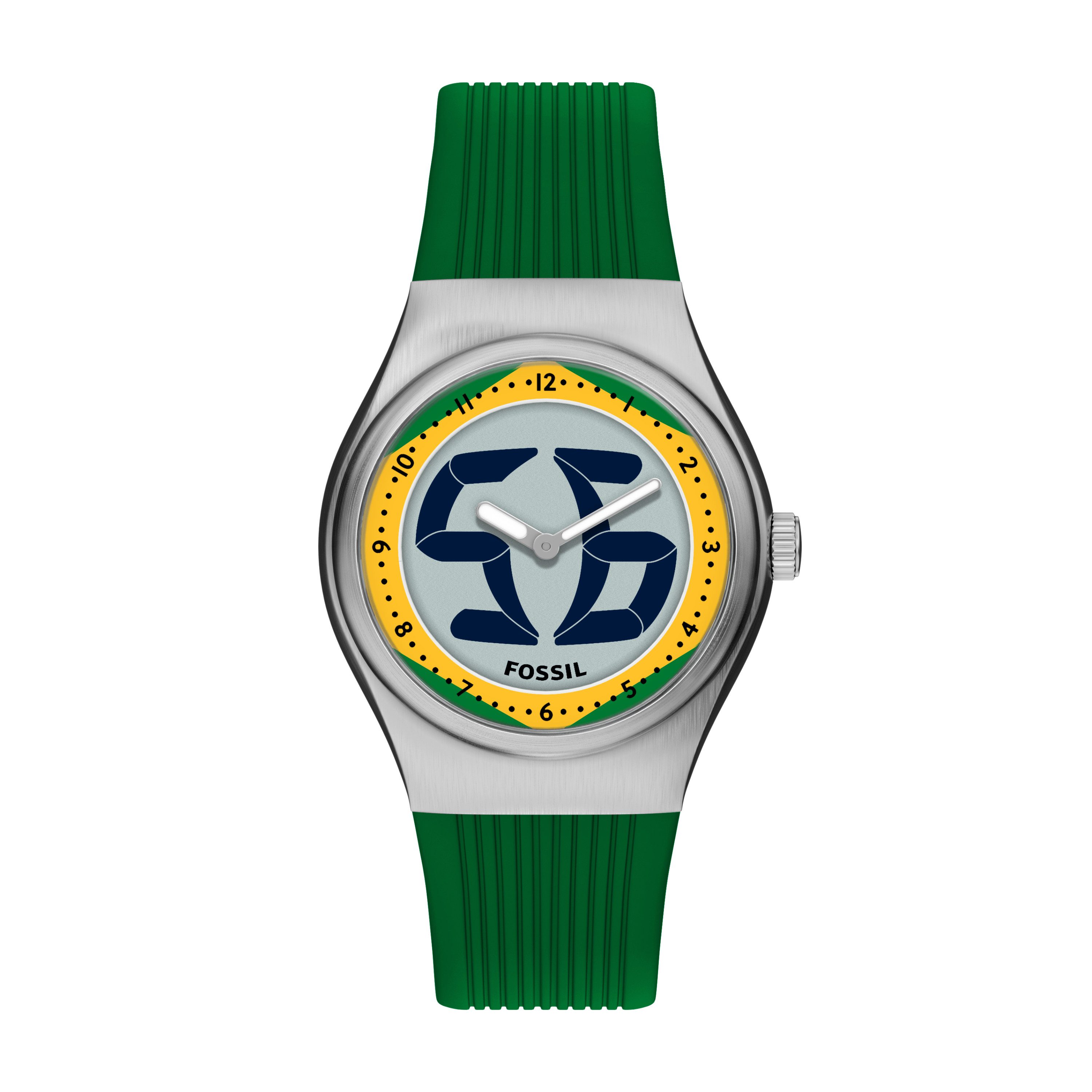 Fossil Quarzuhr World Flags Big Tic Brazil - LE1243, Armbanduhr, Herrenuhr, Silikonarmband, analog, digital